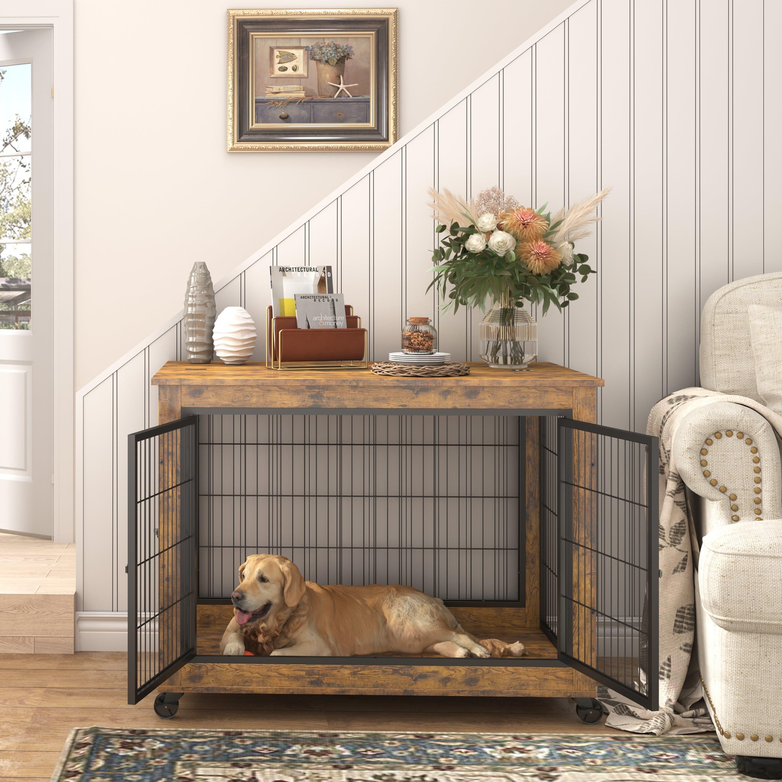 Shop JHX Furniture Dog Cage Crate with Double Doors（Rustic Brown,38.58''W*25.2''D*27.17''H） Mademoiselle Home Decor