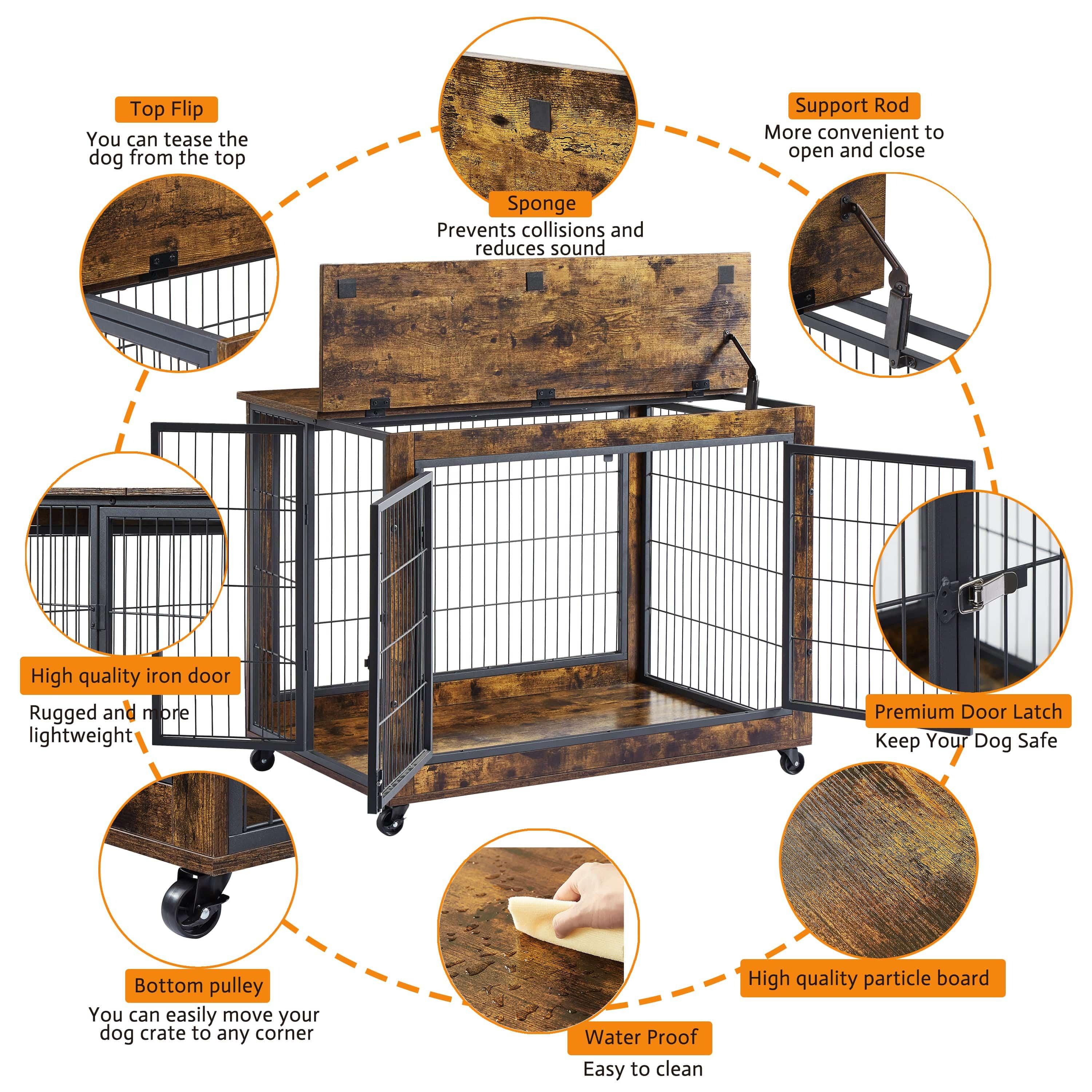Shop JHX Furniture Dog Cage Crate with Double Doors(Rustic Brown,38.58''W*25.2''D*27.17''H) Mademoiselle Home Decor