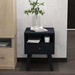 Shop Mid-Century Modern Bedside Table, 1 Drawer with Open Shelves, black Mademoiselle Home Decor