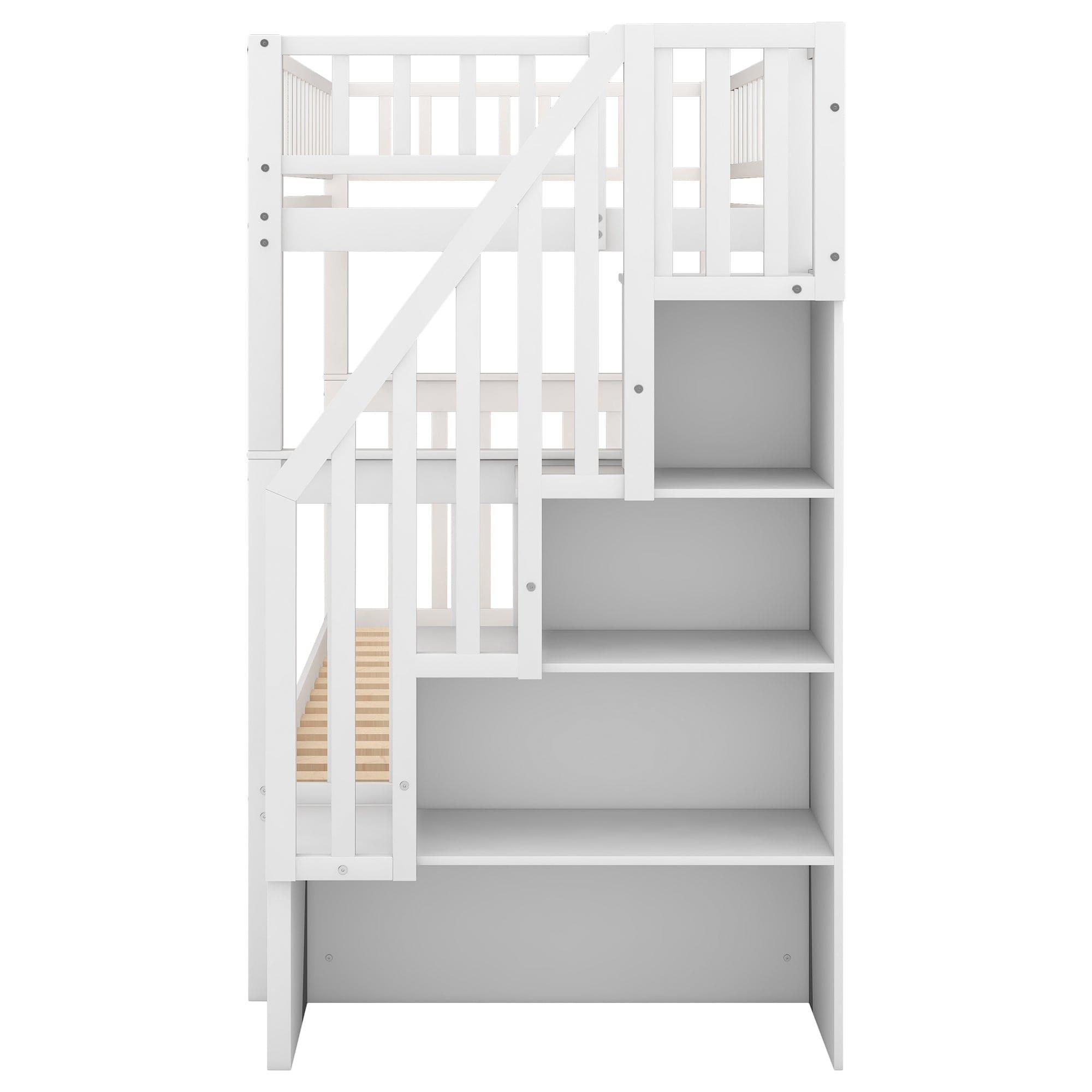 Shop Twin over Twin Bunk Bed with Trundle and Storage, White Mademoiselle Home Decor