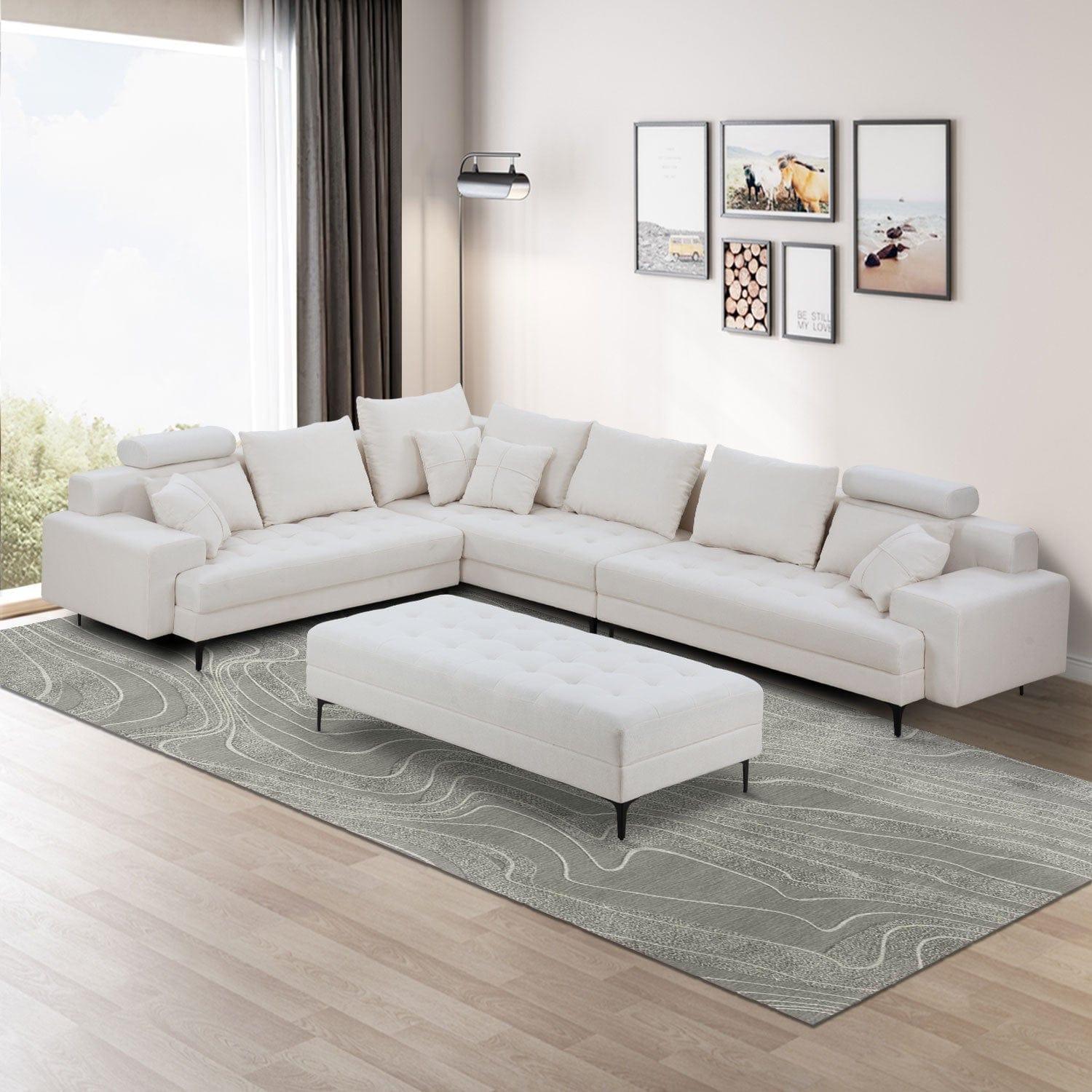 Shop Sectional Sofa Couch,144'' Wide Reversible L-Shaped Sofa Couch Set with Ottoman for Living Room Apartment Home Hotel Mademoiselle Home Decor