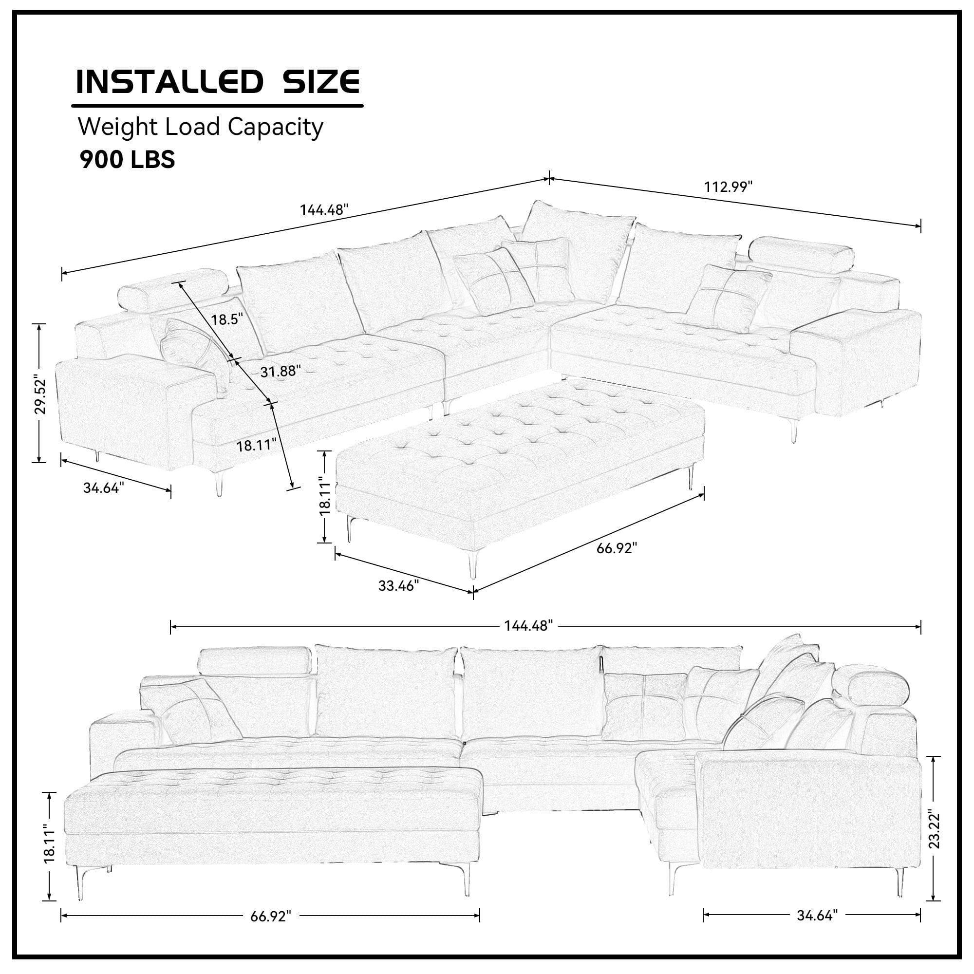 Shop Sectional Sofa Couch,144'' Wide Reversible L-Shaped Sofa Couch Set with Ottoman for Living Room Apartment Home Hotel Mademoiselle Home Decor