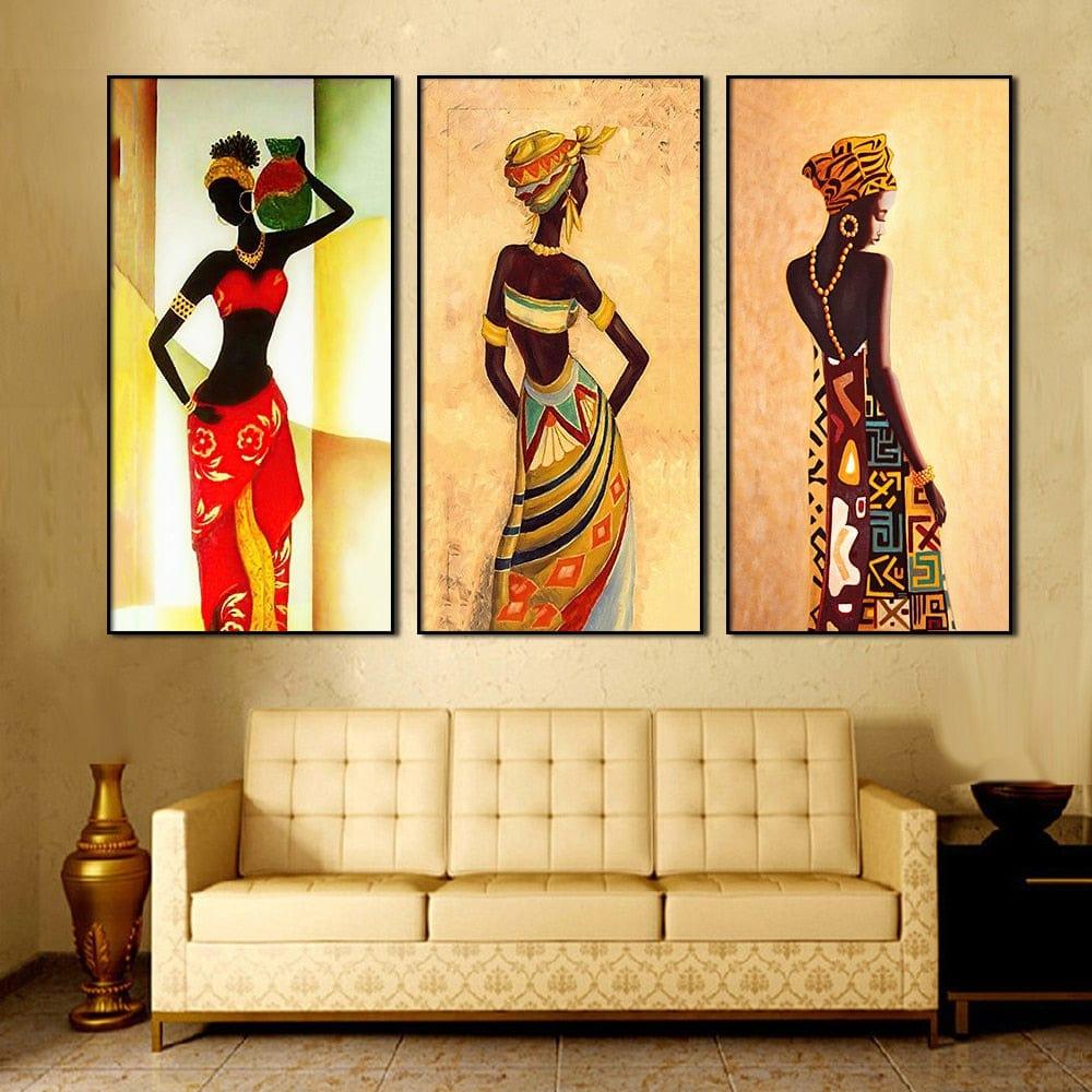 Shop 0 Abstract African Women Painting Wall Art Pictures 3 panel Figure Posters and Prints Cuadros For Living Room Home Decoration Mademoiselle Home Decor