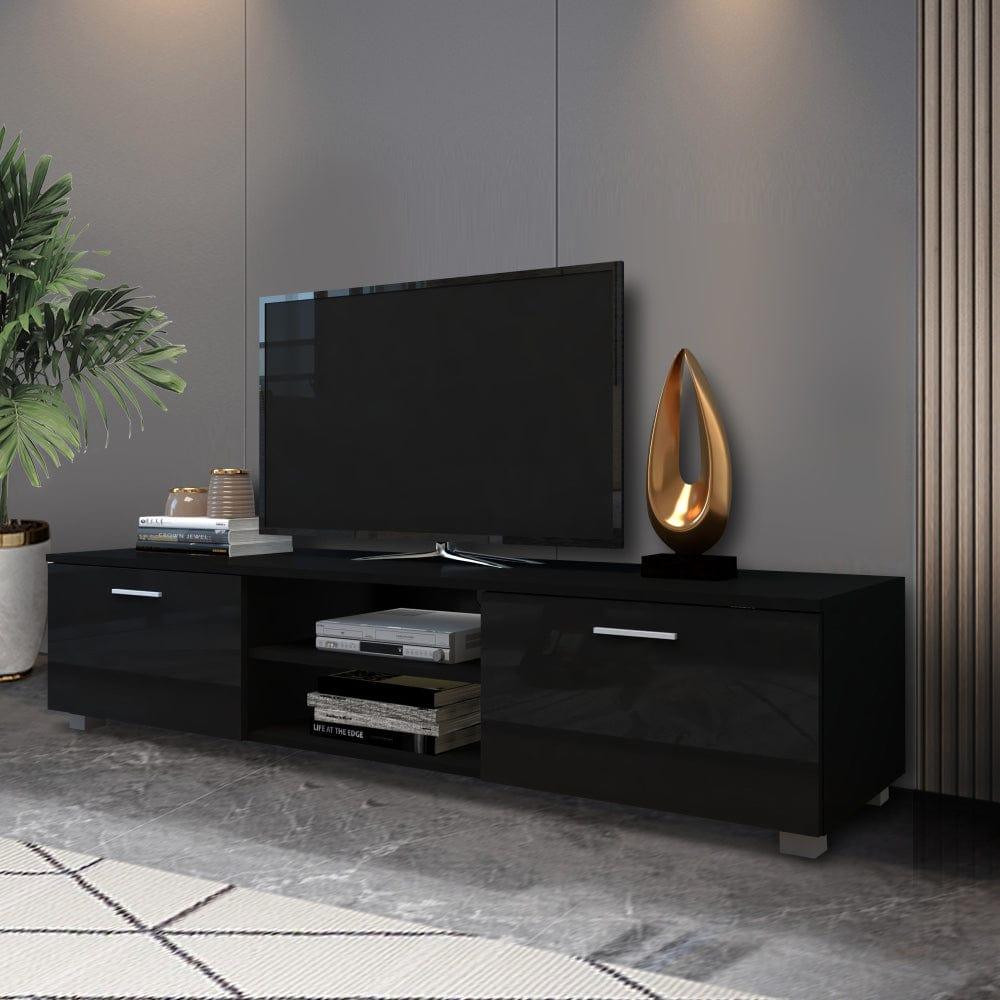 Shop Black TV Stand for 70 Inch TV Stands, Media Console Entertainment Center Television Table, 2 Storage Cabinet with Open Shelves for Living Room Bedroom Mademoiselle Home Decor