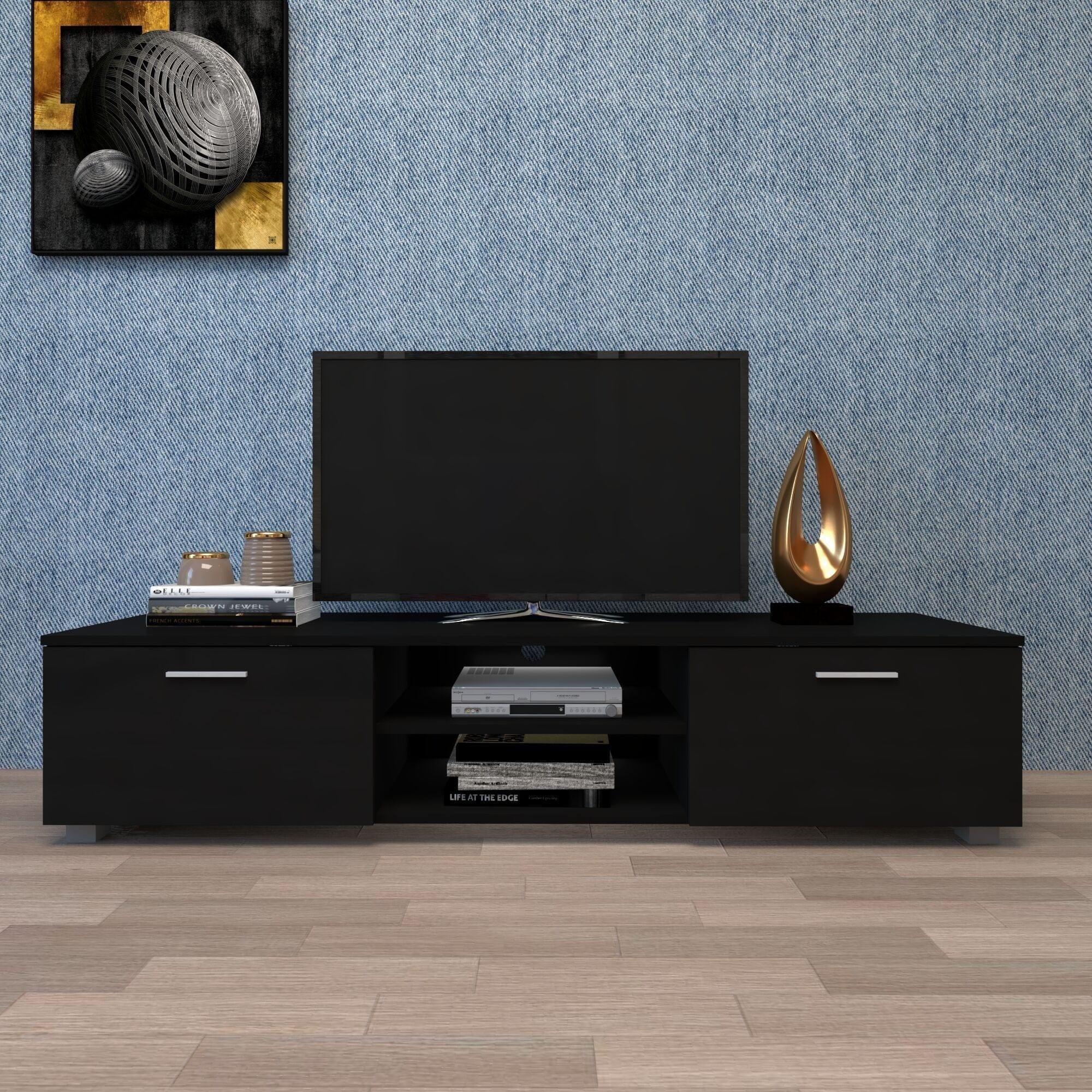 Shop Black TV Stand for 70 Inch TV Stands, Media Console Entertainment Center Television Table, 2 Storage Cabinet with Open Shelves for Living Room Bedroom Mademoiselle Home Decor