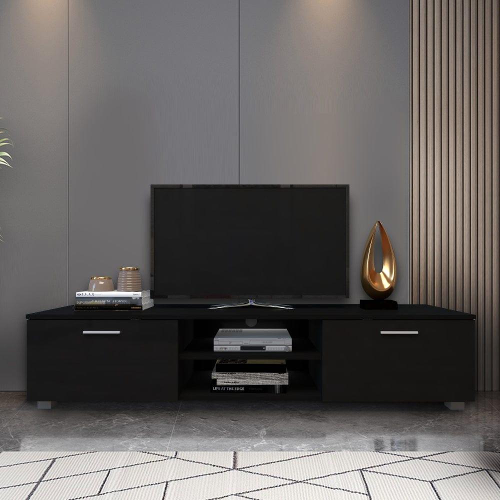 Shop Black TV Stand for 70 Inch TV Stands, Media Console Entertainment Center Television Table, 2 Storage Cabinet with Open Shelves for Living Room Bedroom Mademoiselle Home Decor