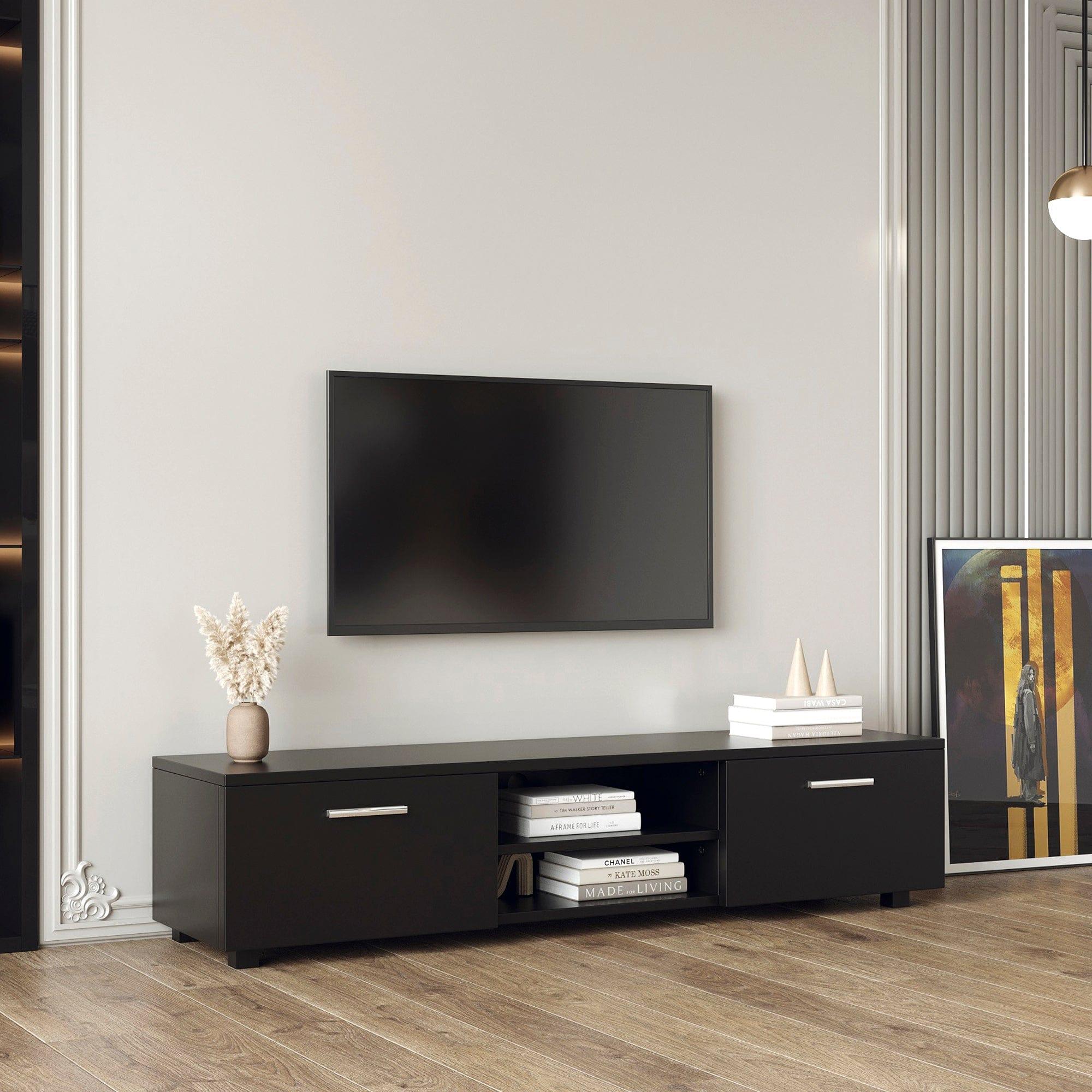 Shop Black TV Stand for 70 Inch TV Stands, Media Console Entertainment Center Television Table, 2 Storage Cabinet with Open Shelves for Living Room Bedroom Mademoiselle Home Decor
