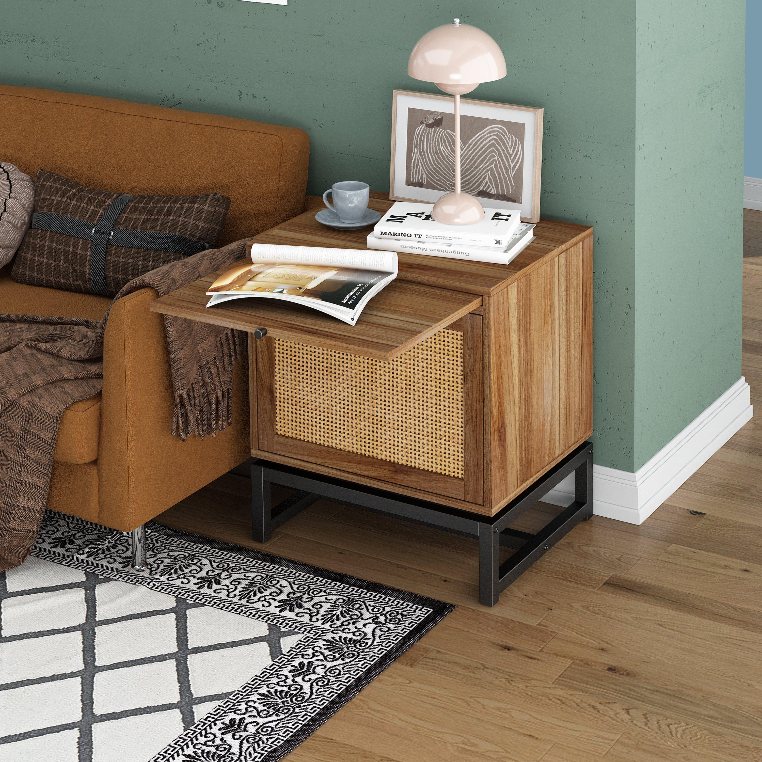 Shop Natural Rattan door nightstand,storage End Table,Accent Bedside Table for Bedroom, Living Room Mademoiselle Home Decor