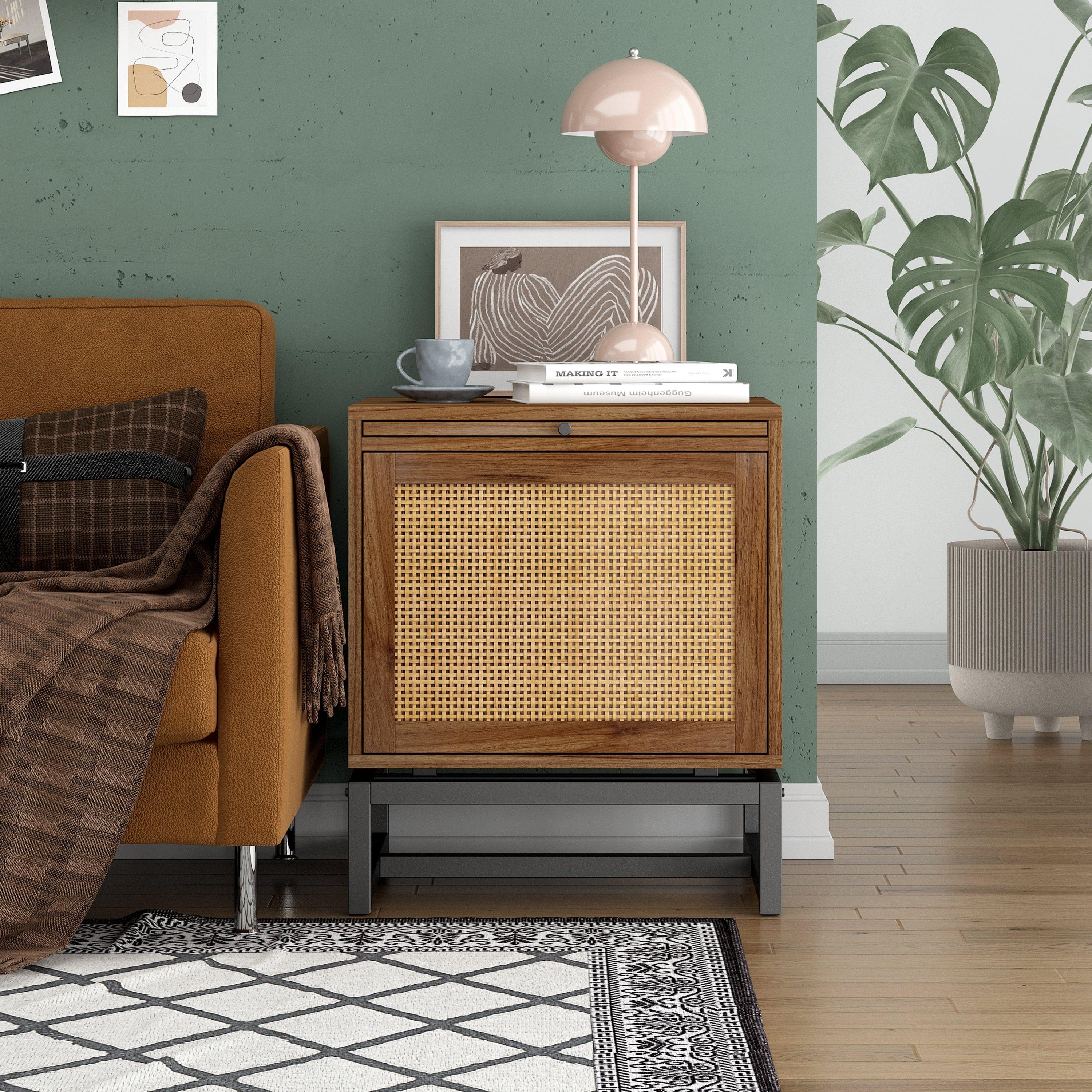 Shop Natural Rattan door nightstand,storage End Table,Accent Bedside Table for Bedroom, Living Room Mademoiselle Home Decor