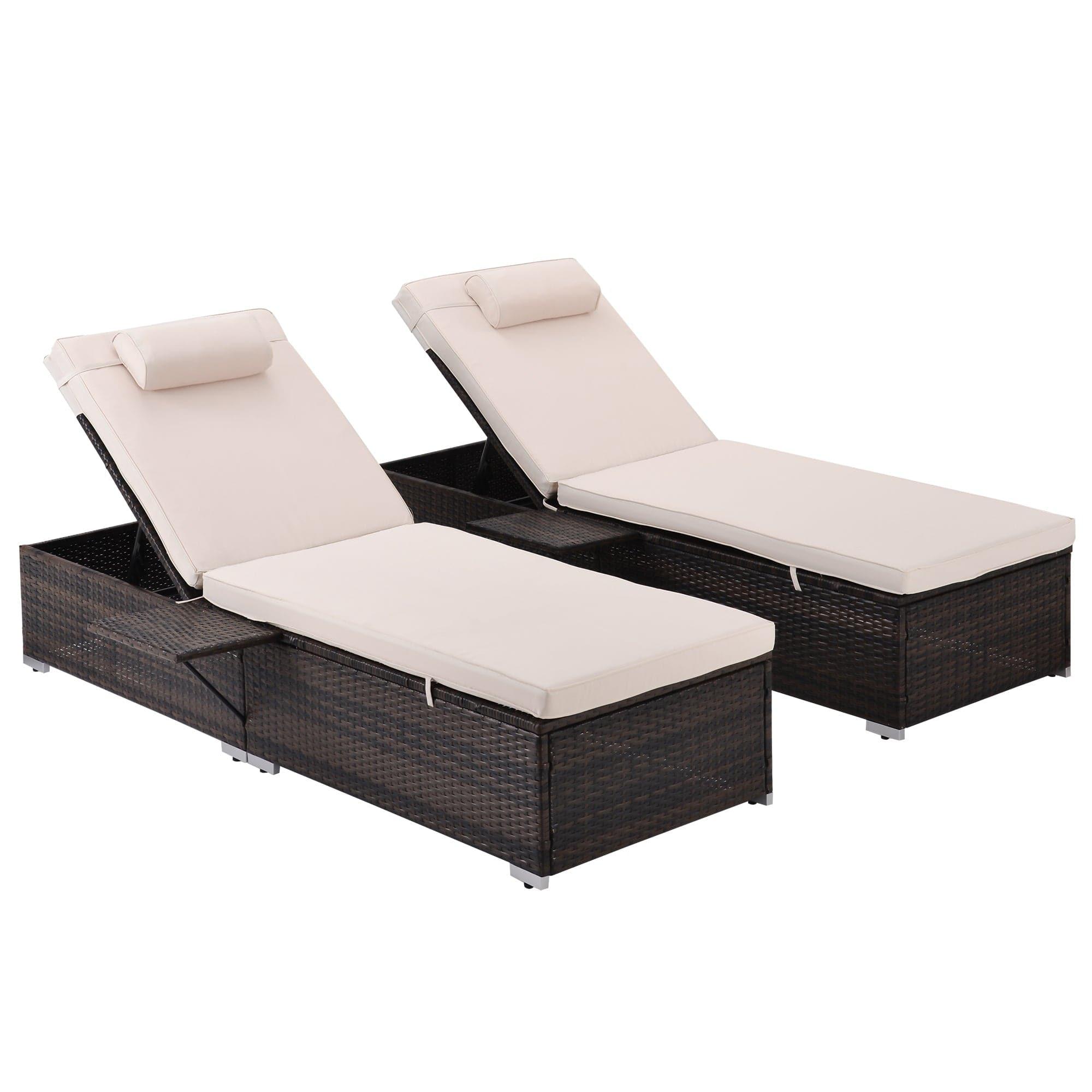Shop Outdoor PE Wicker Chaise Lounge - 2 Piece Patio Brown Rattan Reclining Chair Furniture Set Beach Pool Adjustable Backrest Recliners with Side Table and Comfort Head Pillow （Same as W213S00037） Mademoiselle Home Decor