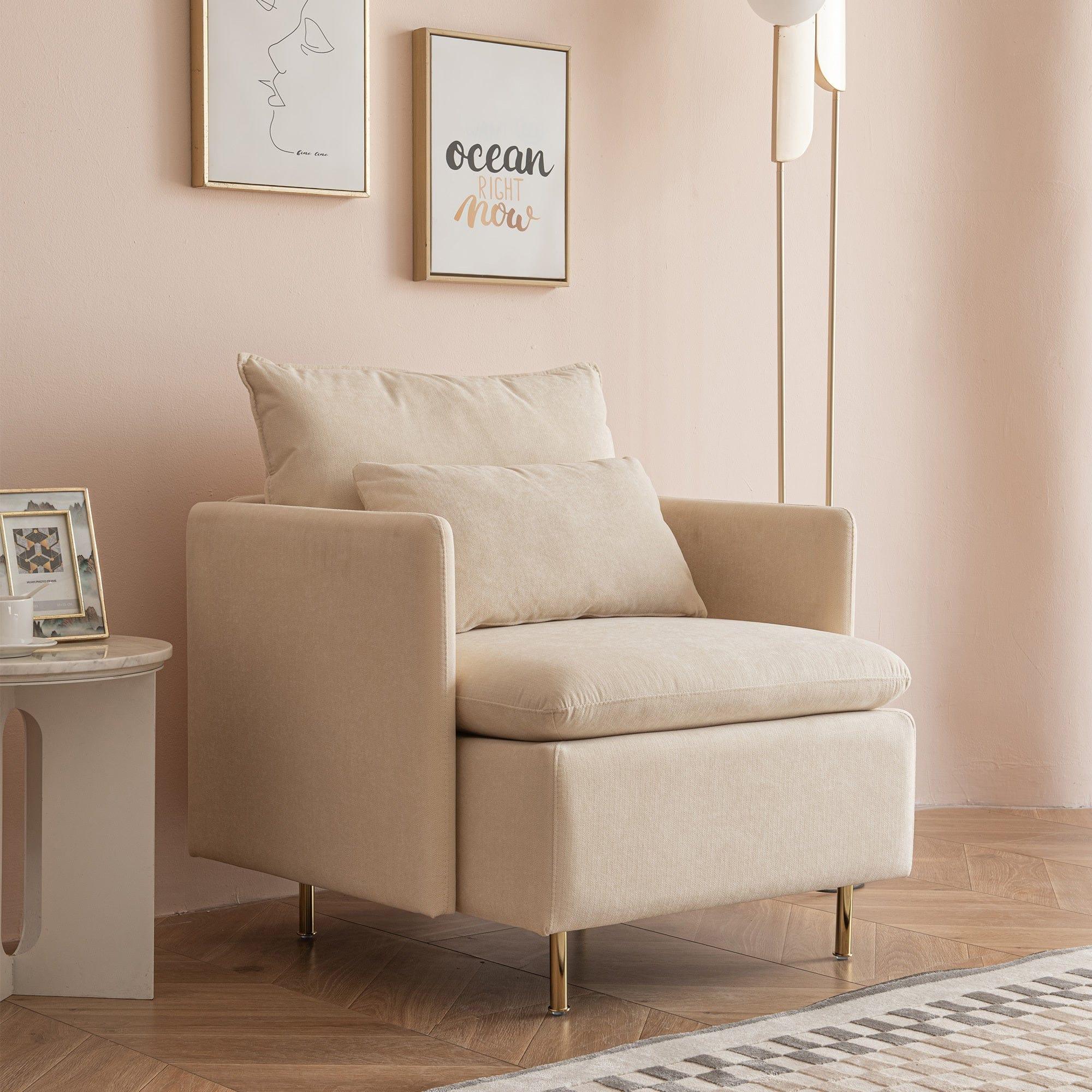 Shop Modern fabric accent armchair,upholstered single sofa chair,Beige Cotton Linen-30.7'' Mademoiselle Home Decor
