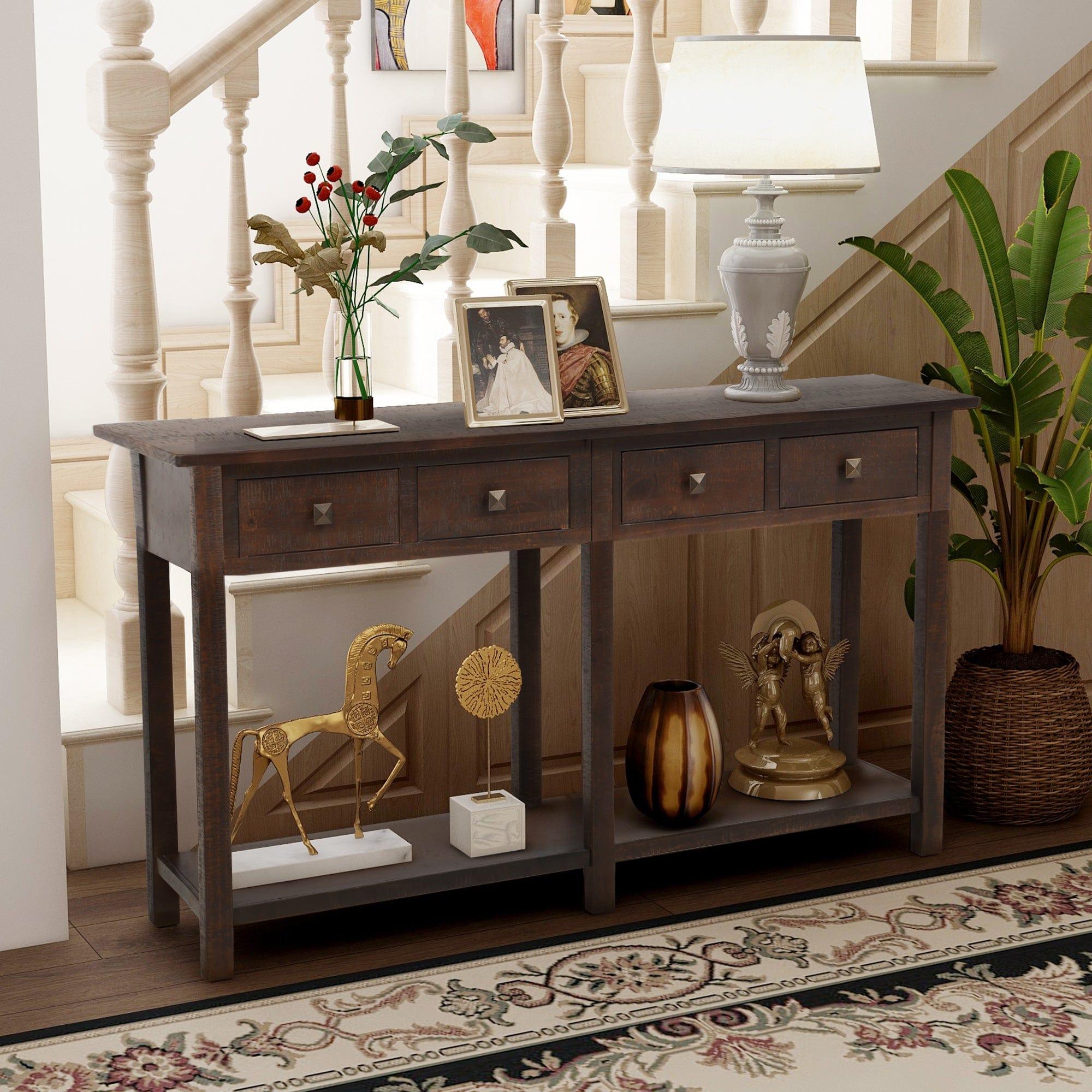 Shop TREXM Rustic Brushed Texture Entryway Table Console Table with Drawer and Bottom Shelf for Living Room(Espresso) Mademoiselle Home Decor