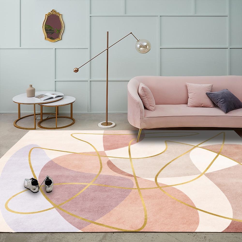 Shop 0 Fashion Light Luxury Pink Gold Line Bedroom Kitchen Living Room Bed Carpet Floor Mat Tapetes De Sala Decoration Chambre Femme Mademoiselle Home Decor