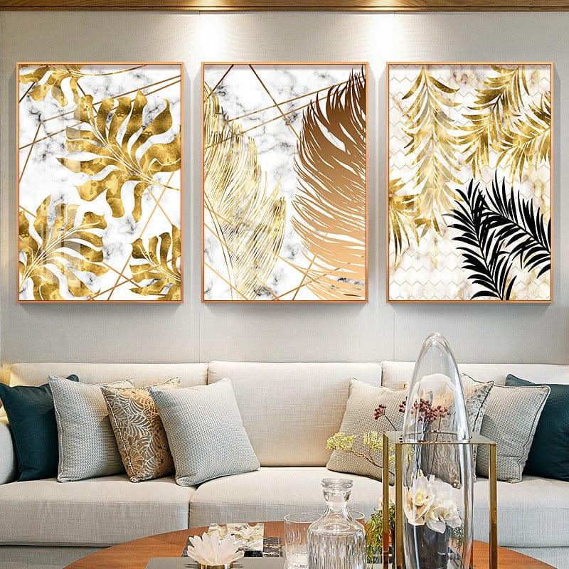 Shop 0 Golden Black Painting Poster Decoration For Home Living Room Decor Aesthetic Wall Art Canvas,Monstera Leaf Feather Modern Print Mademoiselle Home Decor