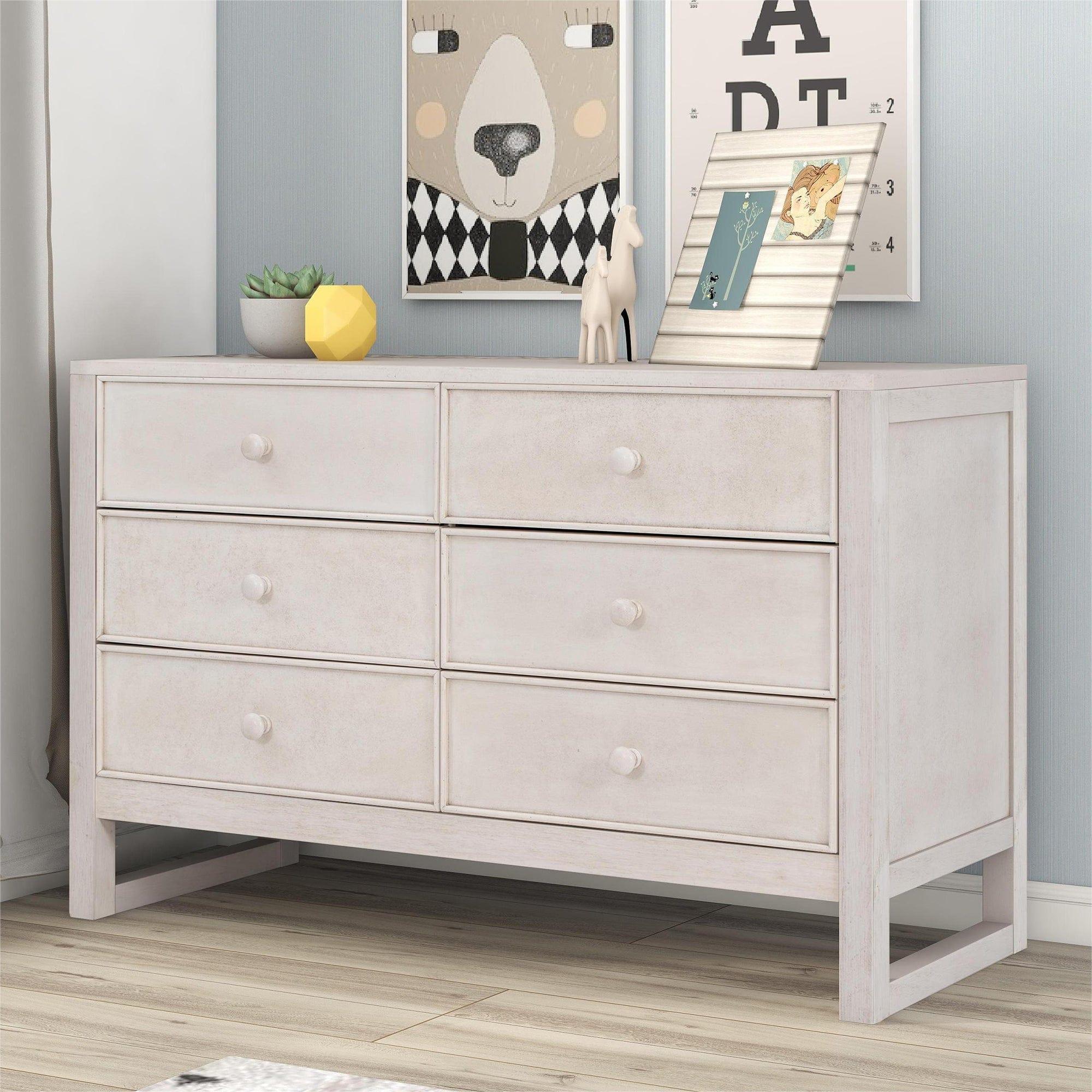 Shop Rustic Wooden Dresser with 6 Drawers,Storage Cabinet for Bedroom,Anitque White Mademoiselle Home Decor