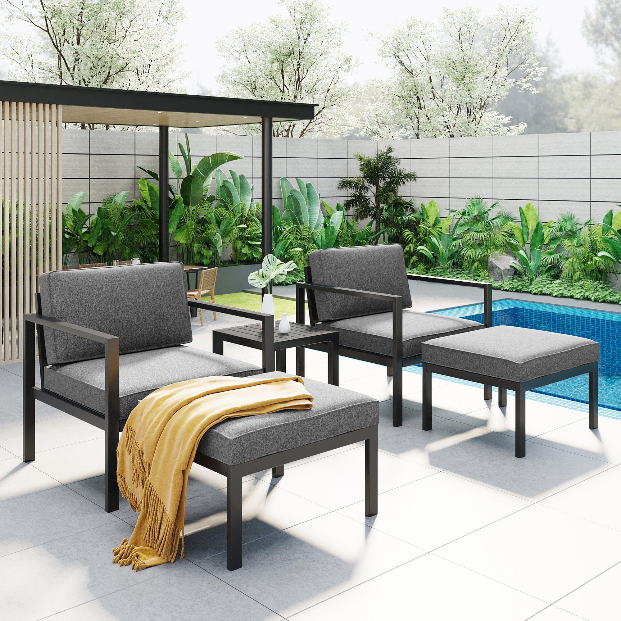 Shop TOPMAX Outdoor Patio 5-piece Aluminum Alloy Conversation Set Sofa Set with Coffee Table and Stools for Poolside, Garden,Black Frame+Gray Cushion Mademoiselle Home Decor