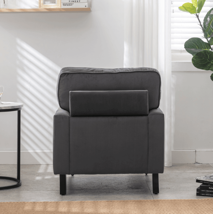 Shop Velvet Accent Chair, Sofa Armchair with Casters, Mid-Century Modern Velvet Upholstered Comfort Oversized Armchair with Wooden Legs, Reading Chair,Living Room Chair, Dark Grey Mademoiselle Home Decor
