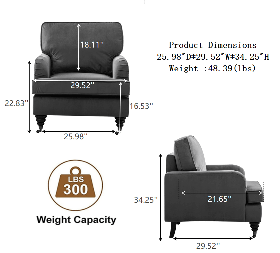 Shop Velvet Accent Chair, Sofa Armchair with Casters, Mid-Century Modern Velvet Upholstered Comfort Oversized Armchair with Wooden Legs, Reading Chair,Living Room Chair, Dark Grey Mademoiselle Home Decor