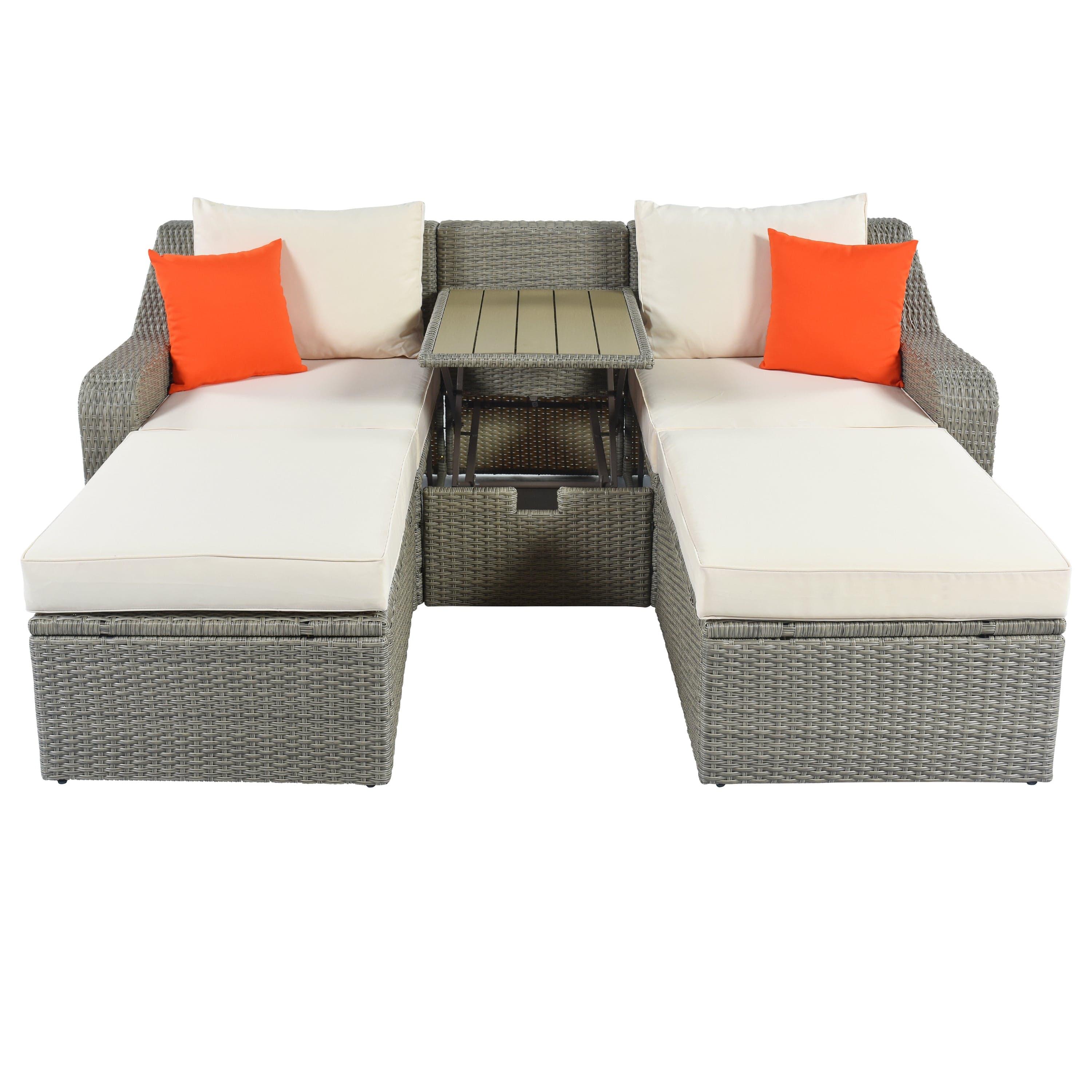 Shop U_STYLE Patio Furniture Sets, 3-Piece Patio Wicker Sofa with  Cushions, Pillows, Ottomans and Lift Top Coffee Table Mademoiselle Home Decor