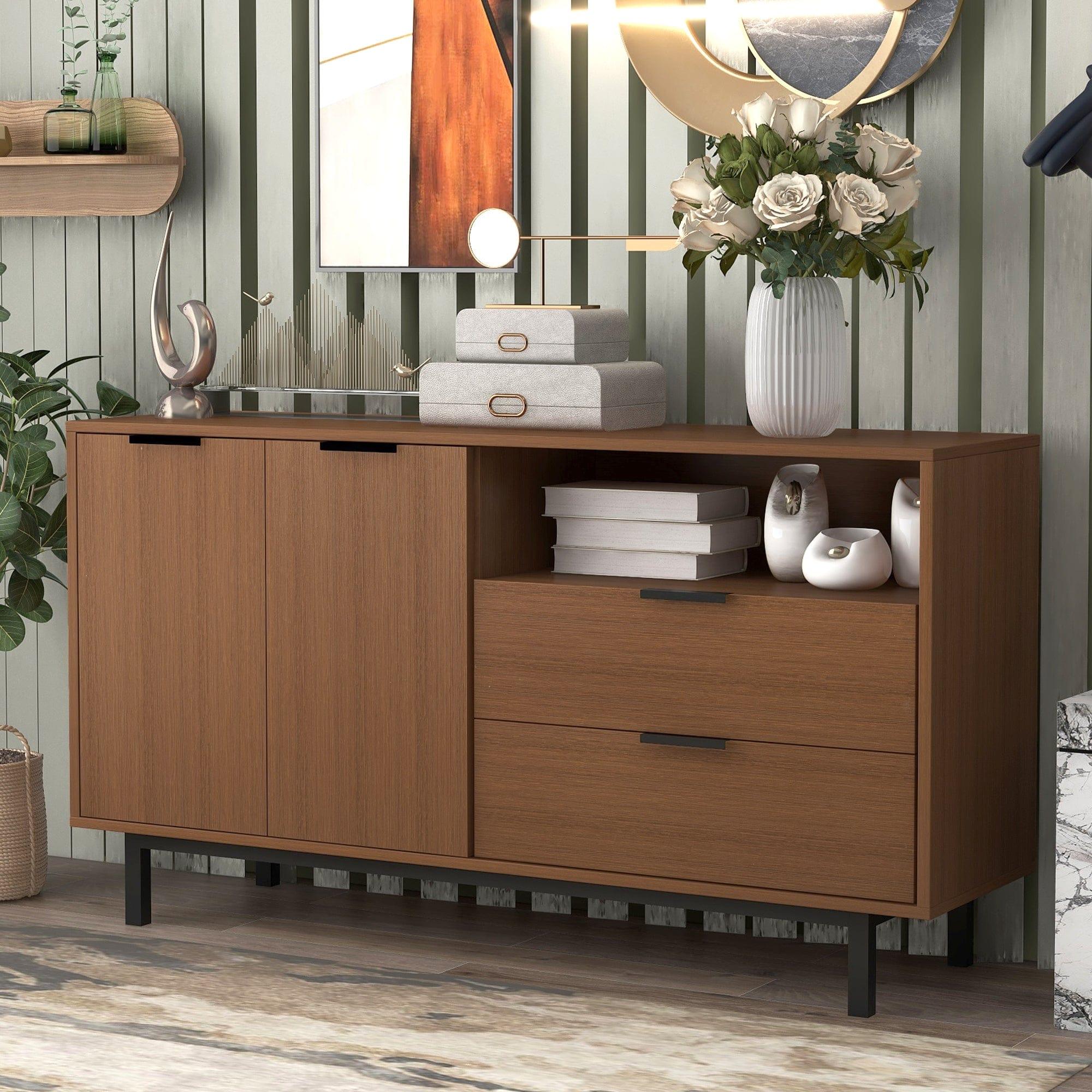 Shop TREXM Contemporary Style Sideboard Large Storage Space Console Table with Metal Legs and Handles (Tan) Mademoiselle Home Decor