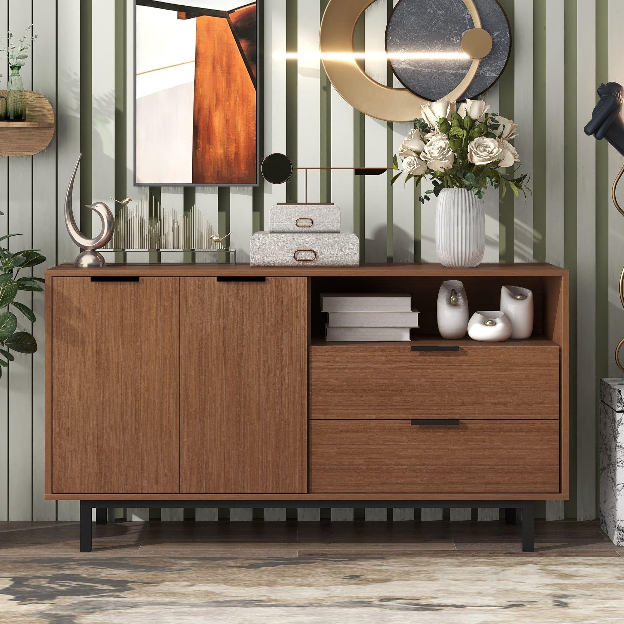 Shop TREXM Contemporary Style Sideboard Large Storage Space Console Table with Metal Legs and Handles (Tan) Mademoiselle Home Decor