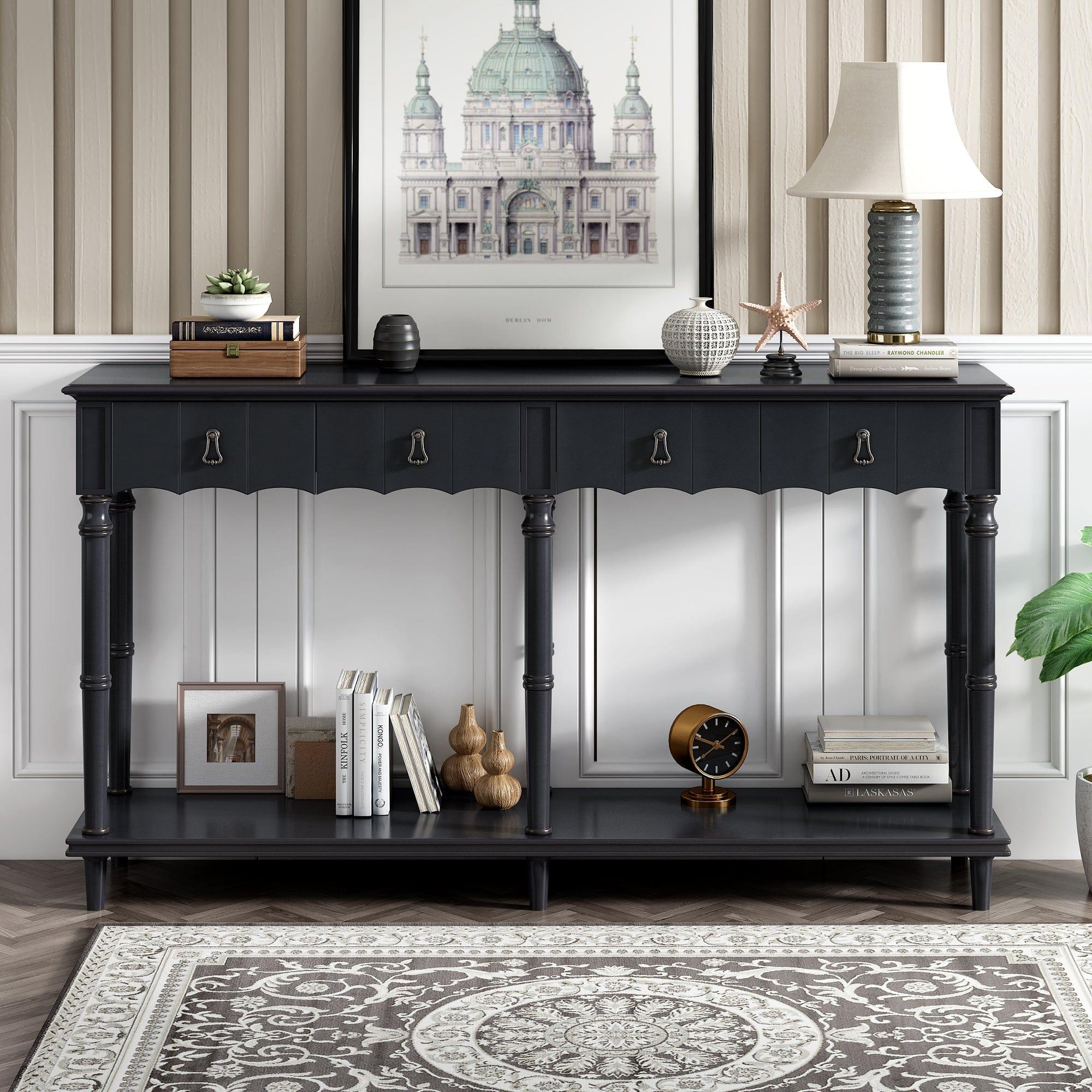 Shop 【Not allowed to sell to Wayfair】【请不要上架至Wayfair平台】 U_STYLE  Country Console Table for Hallway Living Room Bedroom with 4 Front Facing Storage Drawers and 1 Shelf Mademoiselle Home Decor