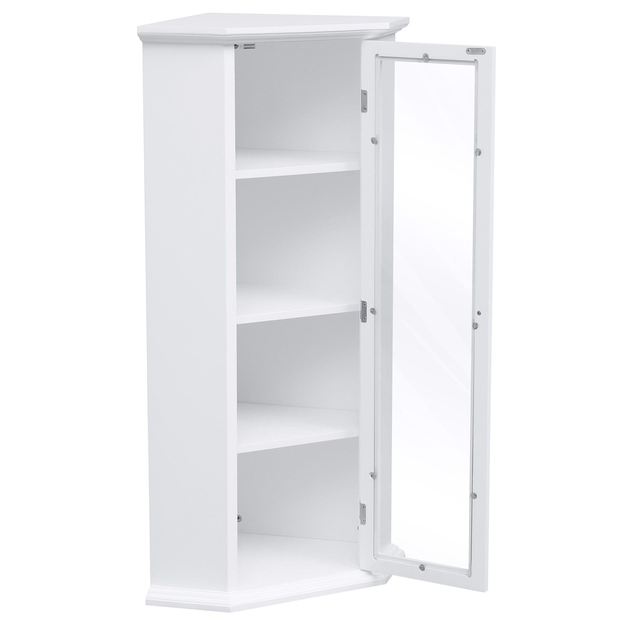 Shop Freestanding Bathroom Cabinet with Glass Door, Corner Storage Cabinet for Bathroom, Living Room and Kitchen, MDF Board with Painted Finish, White Mademoiselle Home Decor