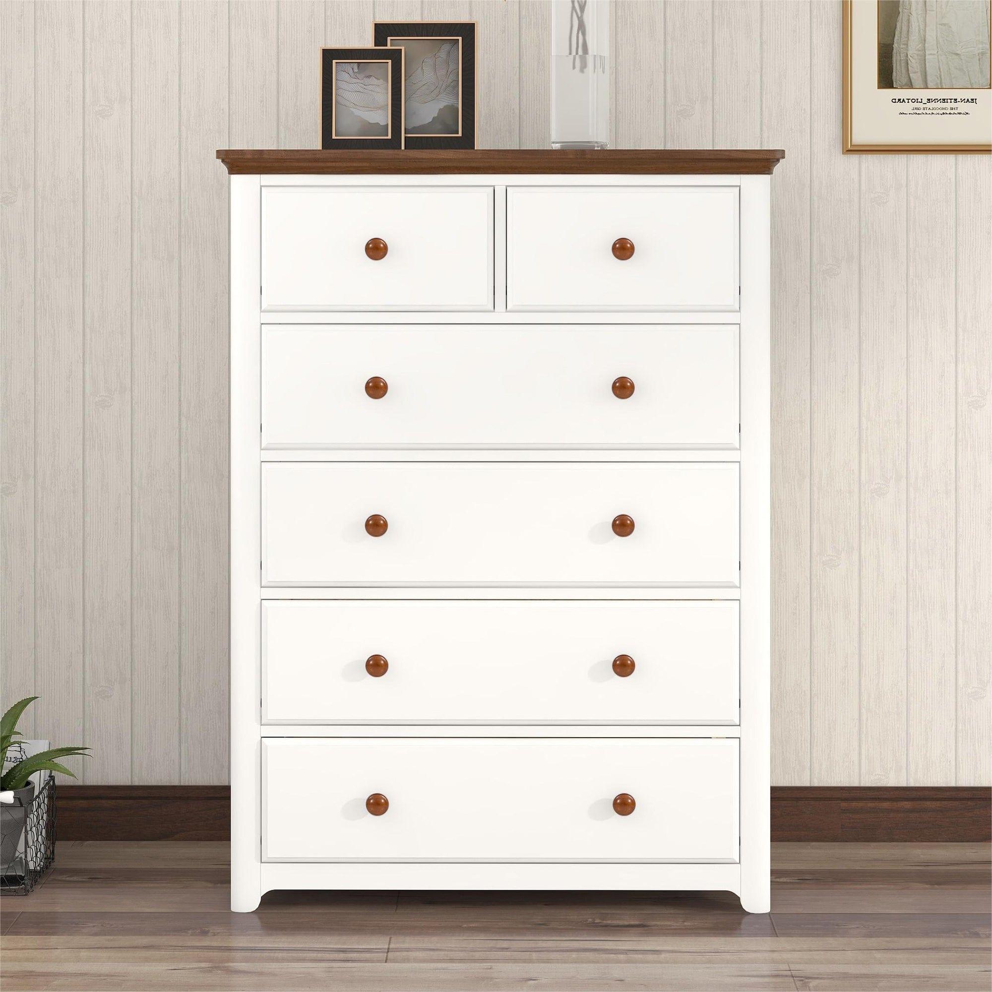 Shop Rustic Wooden Chest with 6 Drawers,Storage Cabinet for Bedroom,White+Walnut Mademoiselle Home Decor