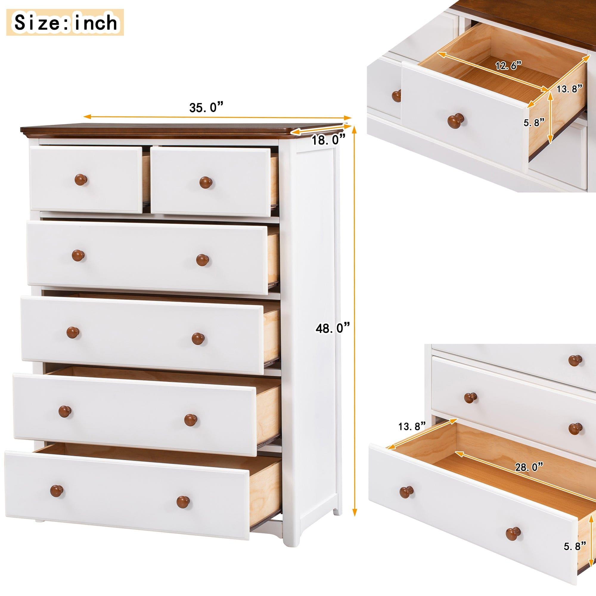 Shop Rustic Wooden Chest with 6 Drawers,Storage Cabinet for Bedroom,White+Walnut Mademoiselle Home Decor