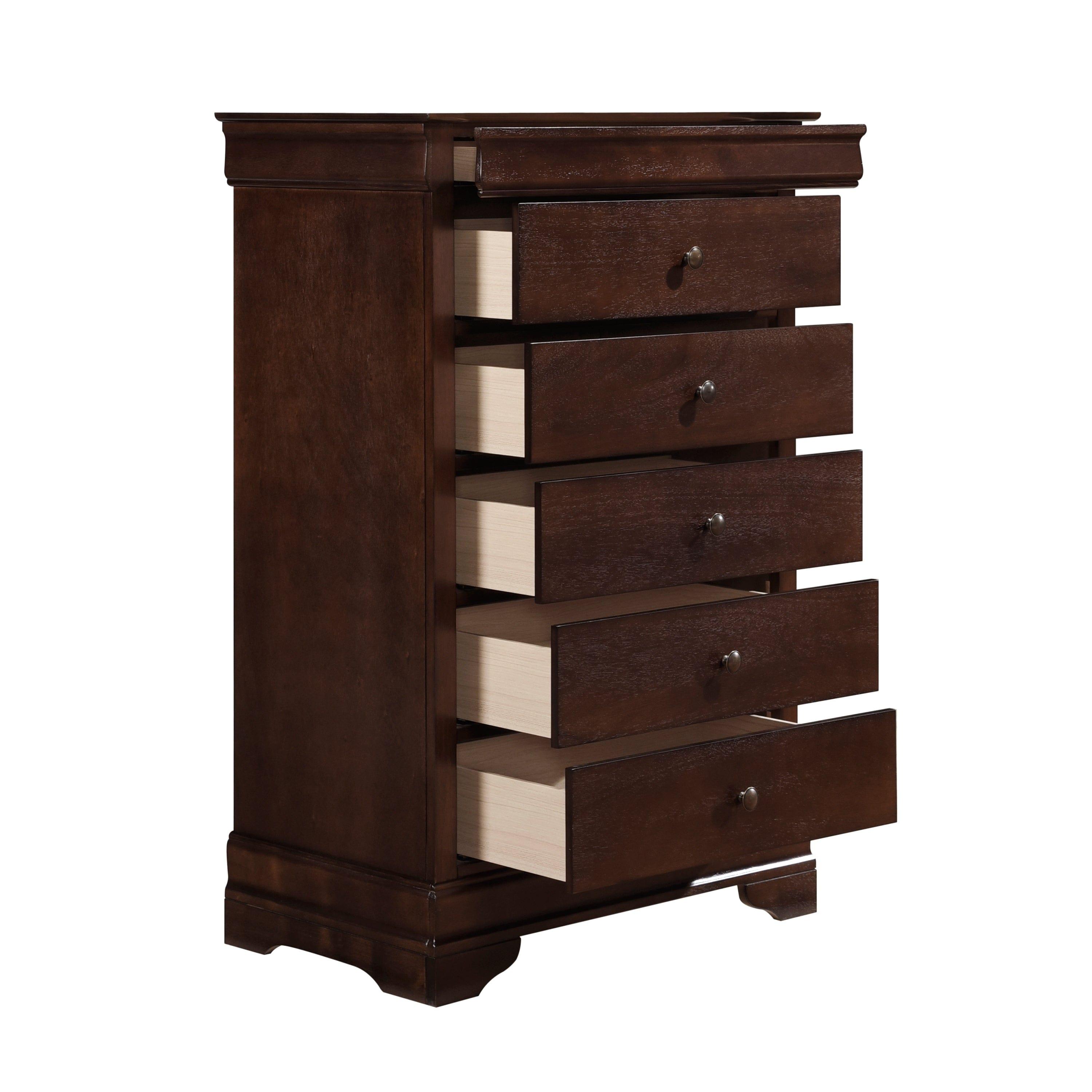 Shop Louis Philippe Style 1pc Chest of Drawers Brown Cherry Finish Okume Veneer Bedroom Furniture Mademoiselle Home Decor