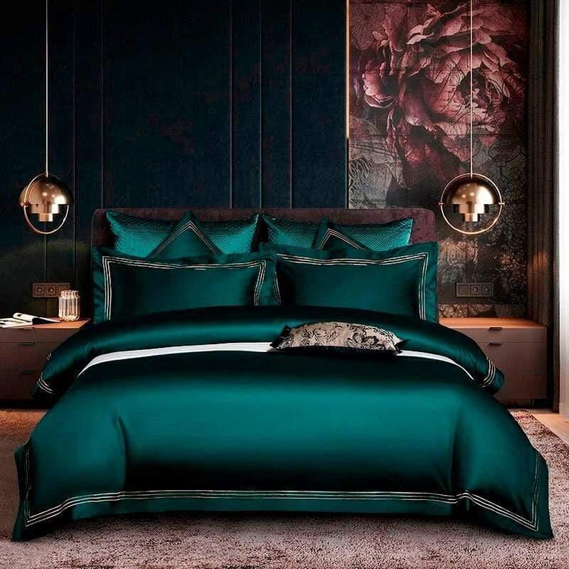Shop 40601 Emerald / Flat Bed Sheet / Queen (4pcs) Tranquil Duvet Cover Set Mademoiselle Home Decor