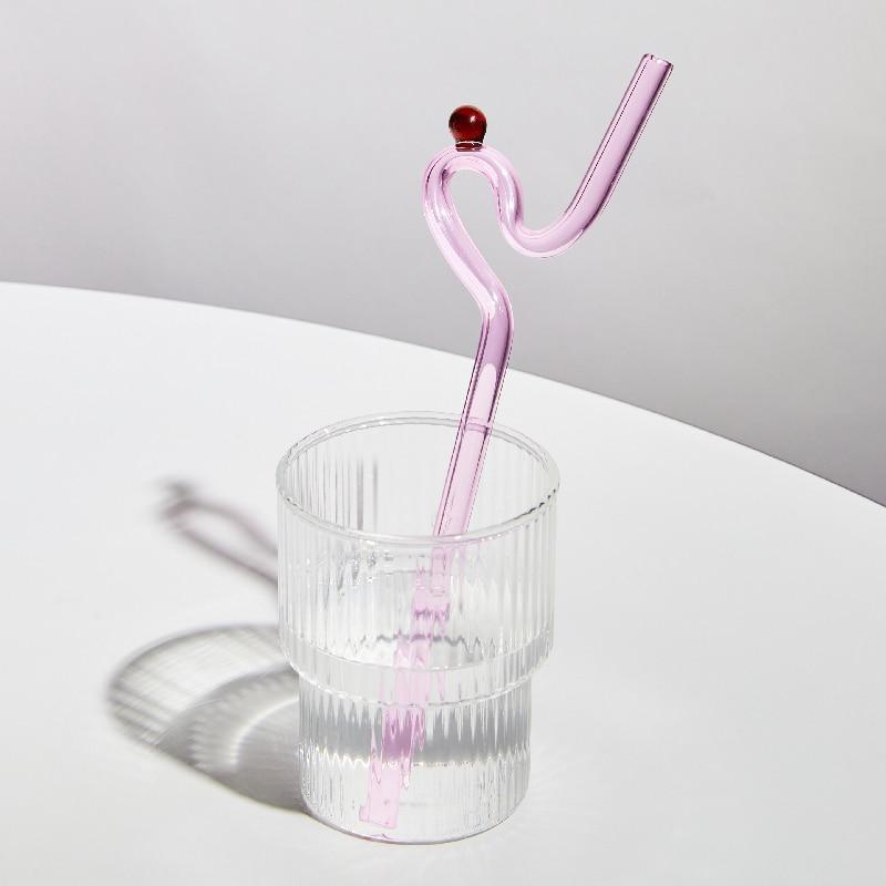 Shop 0 1PC pink straw Floriddle Artistry Glass Straws Twist Reusable Straws Heat Resistant Glass Straw Drinking Milk Tea Long Stem Glass Staw Mademoiselle Home Decor