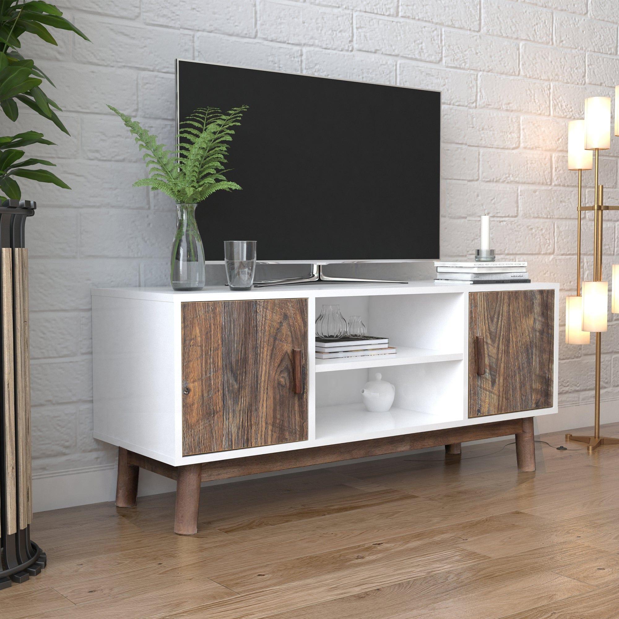 Shop TV Stand Mid-Century Wood Modern Entertainment Center Adjustable Storage Cabinet TV Console for Living Room , White & Espresso Mademoiselle Home Decor