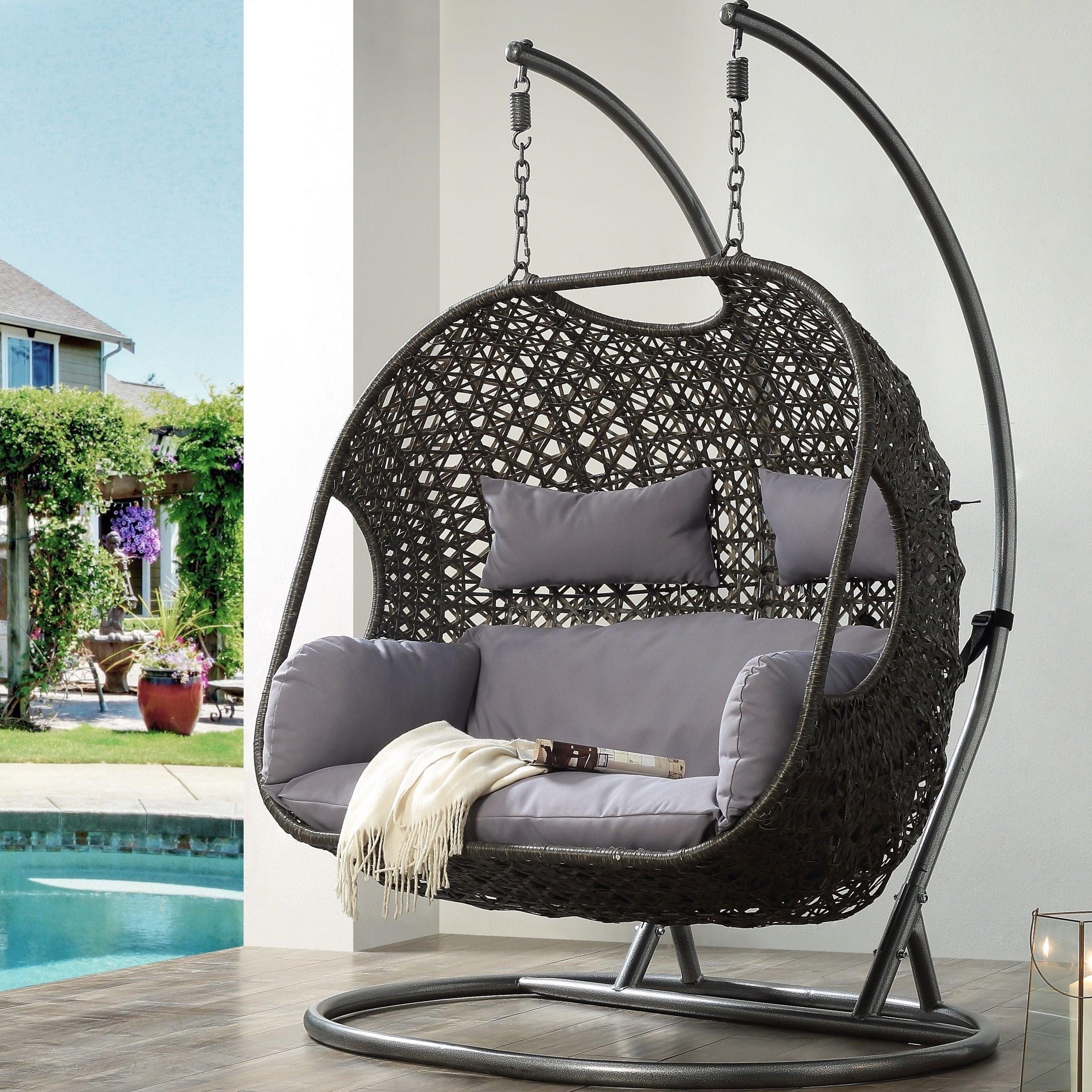 Shop ACME Vasta Patio Swing Chair with Stand, Fabric & Wicker (1Set/3Ctn) 45084 Mademoiselle Home Decor