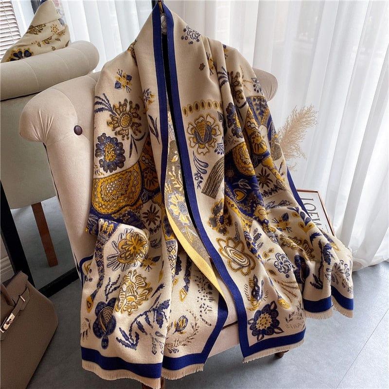 Shop 0 2022 Luxury Cashmere Scarf Winter Women Pashmina Shawls Warm Blanket Wraps Female Foulard Bandana Brand Thick Print Scarves Mademoiselle Home Decor