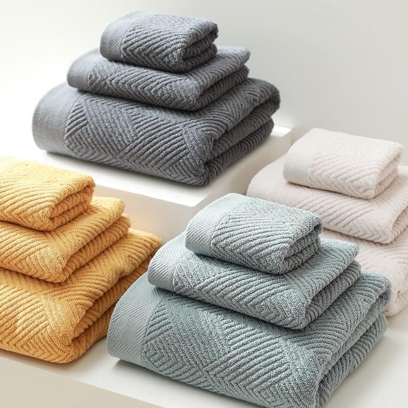 Shop 0 3Pcs/Pack Long-Staple Cotton Bath Towel Face Towel Set Solid Soft Quick-dry Bath Towels Beige Gray Yellow Beach Towel Mademoiselle Home Decor