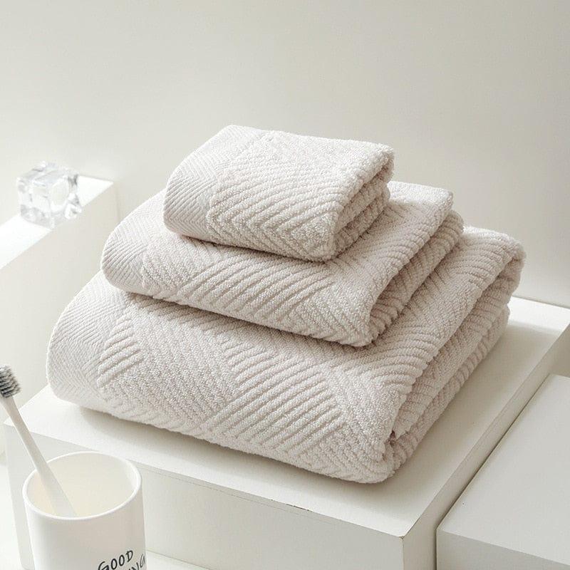 Shop 0 beige / 3pcs 3Pcs/Pack Long-Staple Cotton Bath Towel Face Towel Set Solid Soft Quick-dry Bath Towels Beige Gray Yellow Beach Towel Mademoiselle Home Decor