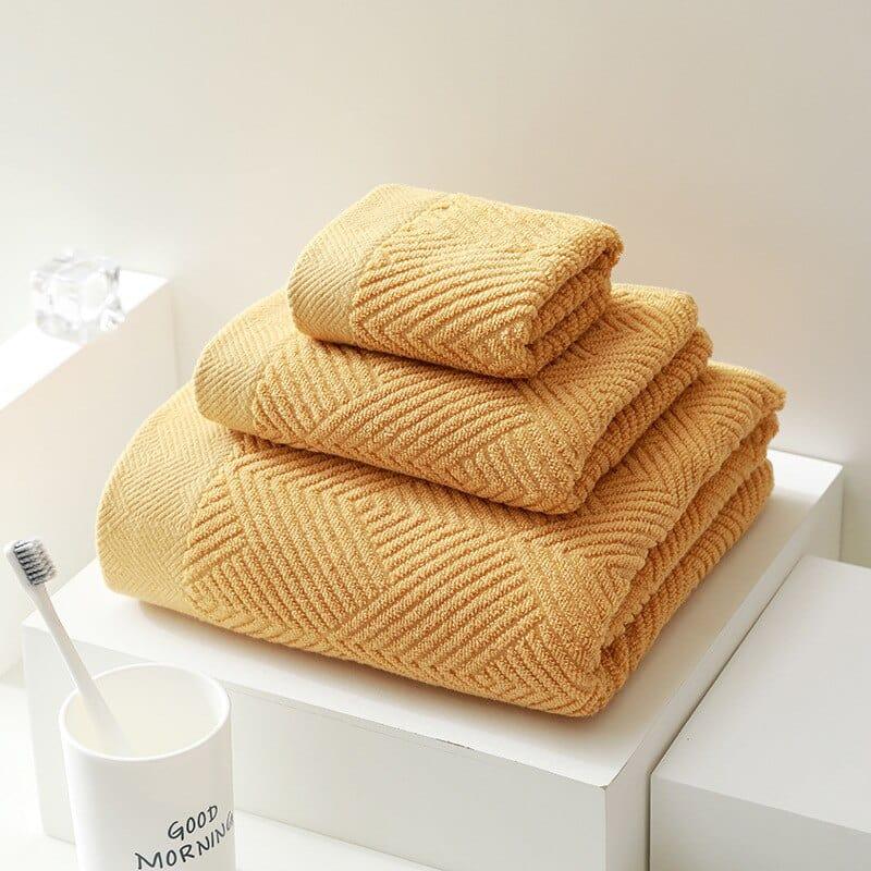 Shop 0 yellow / 3pcs 3Pcs/Pack Long-Staple Cotton Bath Towel Face Towel Set Solid Soft Quick-dry Bath Towels Beige Gray Yellow Beach Towel Mademoiselle Home Decor
