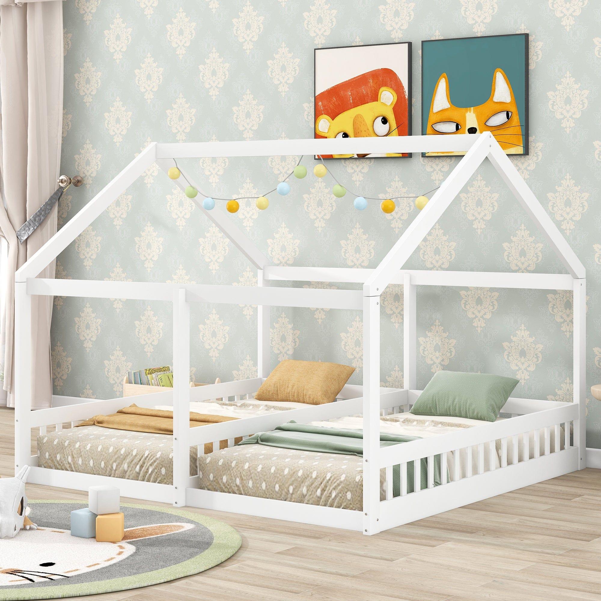 Shop Twin Size House Platform Beds,Two Shared Beds, White Mademoiselle Home Decor
