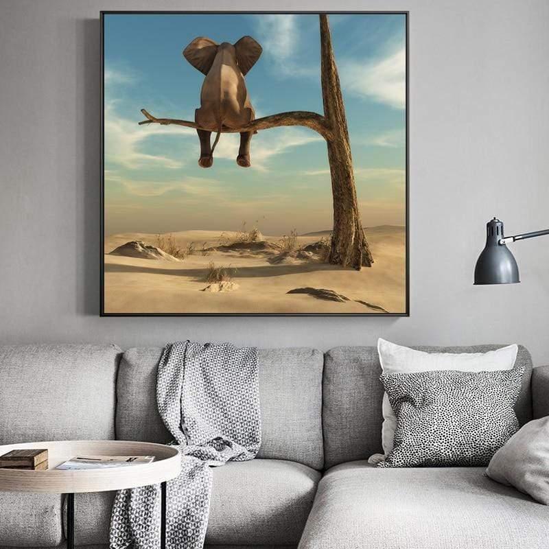Shop 0 Elephant Sits On Tree Branch Modern Art Canvas Posters And Prints Surrealism Art Paintings Funny Art Animals Pictures Cuadros Mademoiselle Home Decor