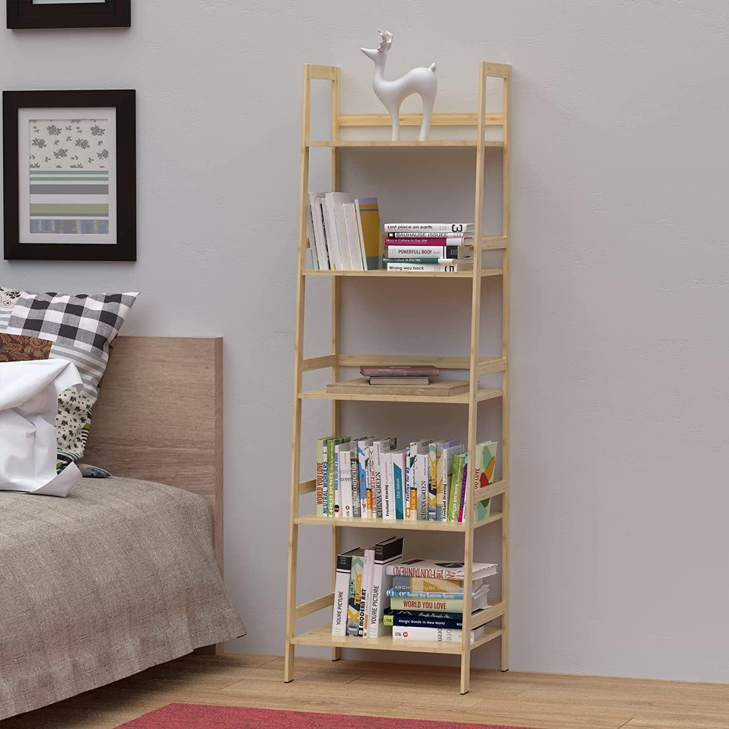 Shop Ladder Shelf, 5 Tier Bamboo Bookshelf, Modern Open Bookcase for Bedroom, Living Room, Office, Natural Mademoiselle Home Decor