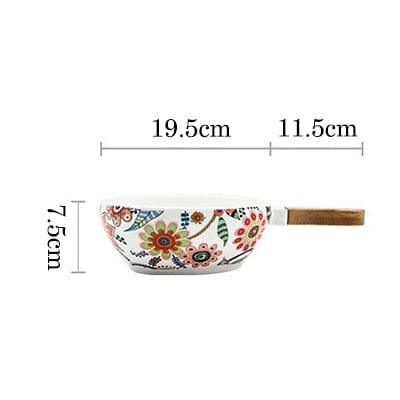 Shop 0 Handle bowl L / China Nordic Ceramic Dinner Plates Dish Steak Salad Tray With Wooden Handle Christmas Steak Plates Home Decor Oval Dishes Tableware Mademoiselle Home Decor