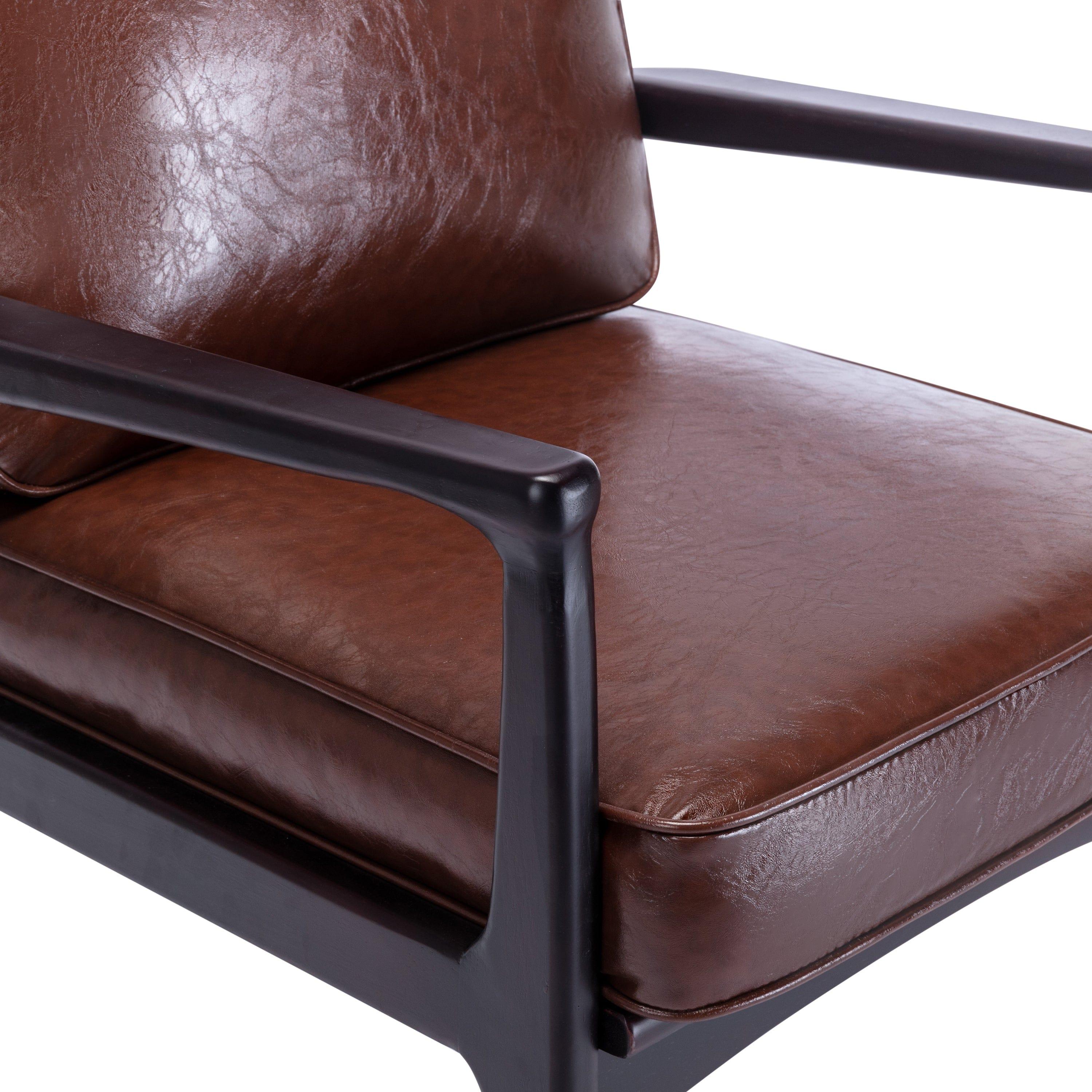 Shop Wood Frame Armchair, Easy Assembly Mid Century Modern Accent Chair Lounge Chair for Living Room, Bedroom, Home Office,Brown PU Mademoiselle Home Decor