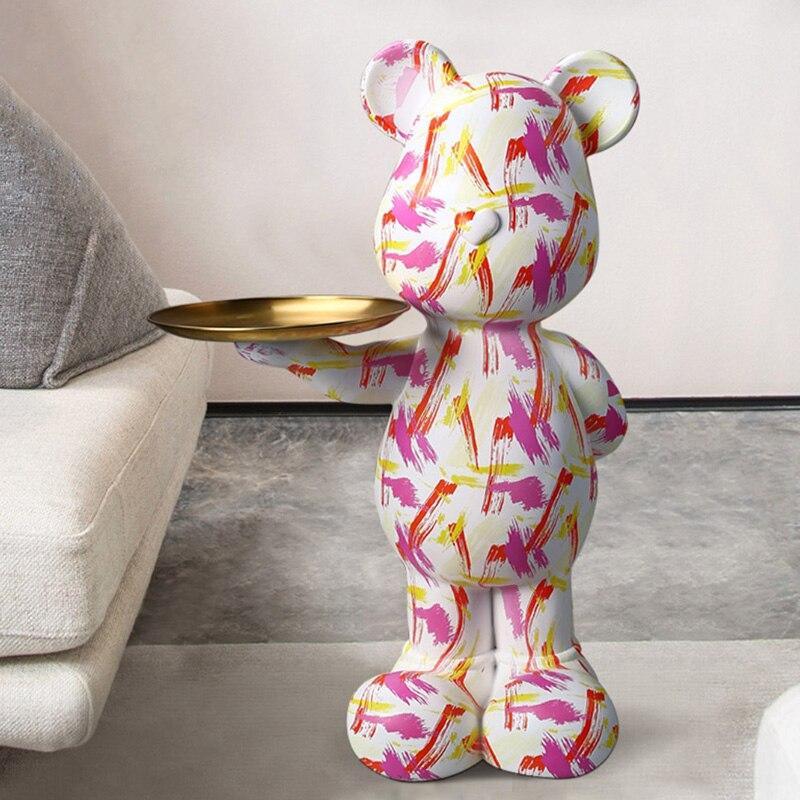 Shop 0 B-pink / 76cm FRP Large Graffiti Bear Statue Decoration Nordic Modern Style Storage Organization Creative Home Accessories Landing Ornaments Mademoiselle Home Decor