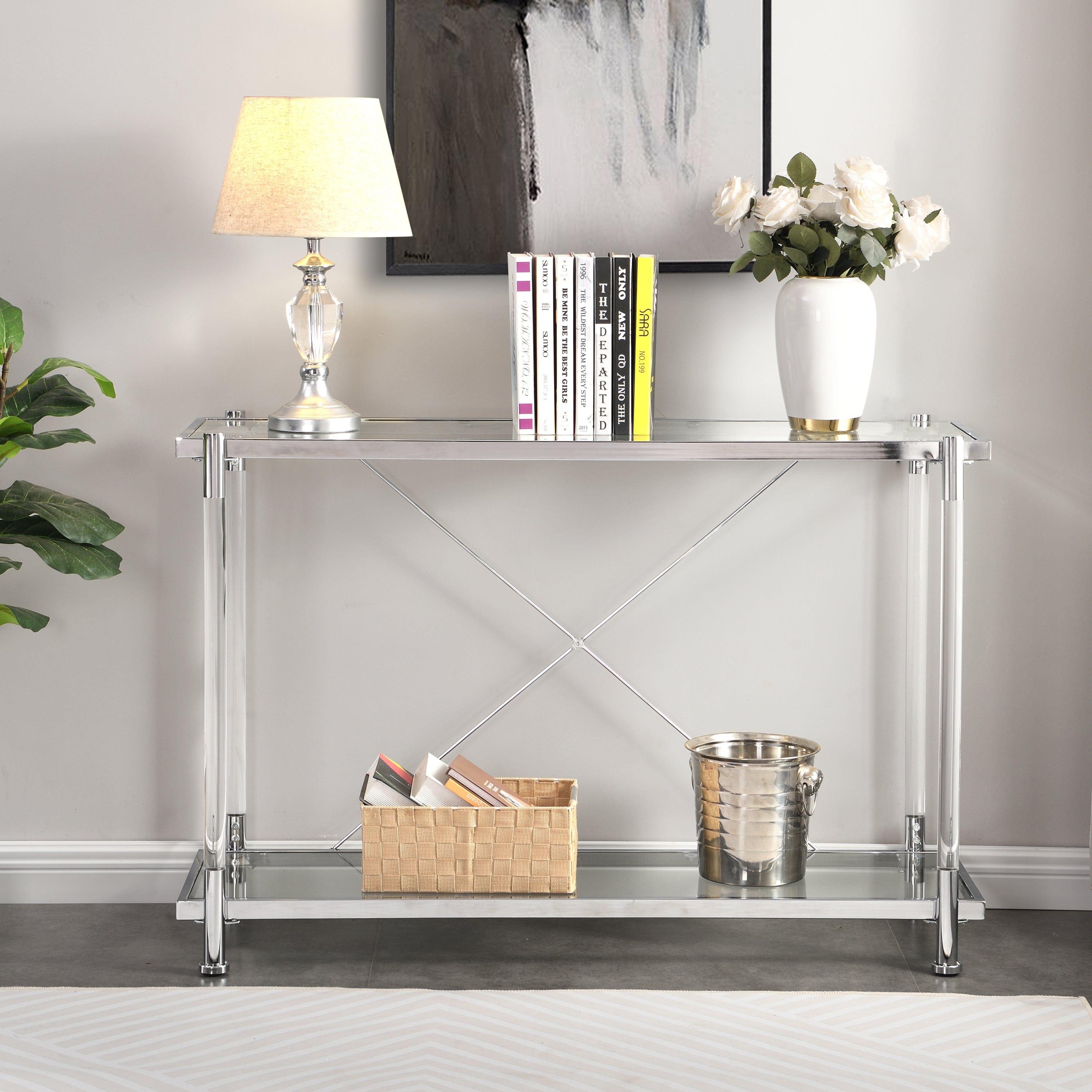 Shop Acrylic Glass Side Table,Chrome Sofa Table,  Console Table for Living Room& Bedroom Mademoiselle Home Decor