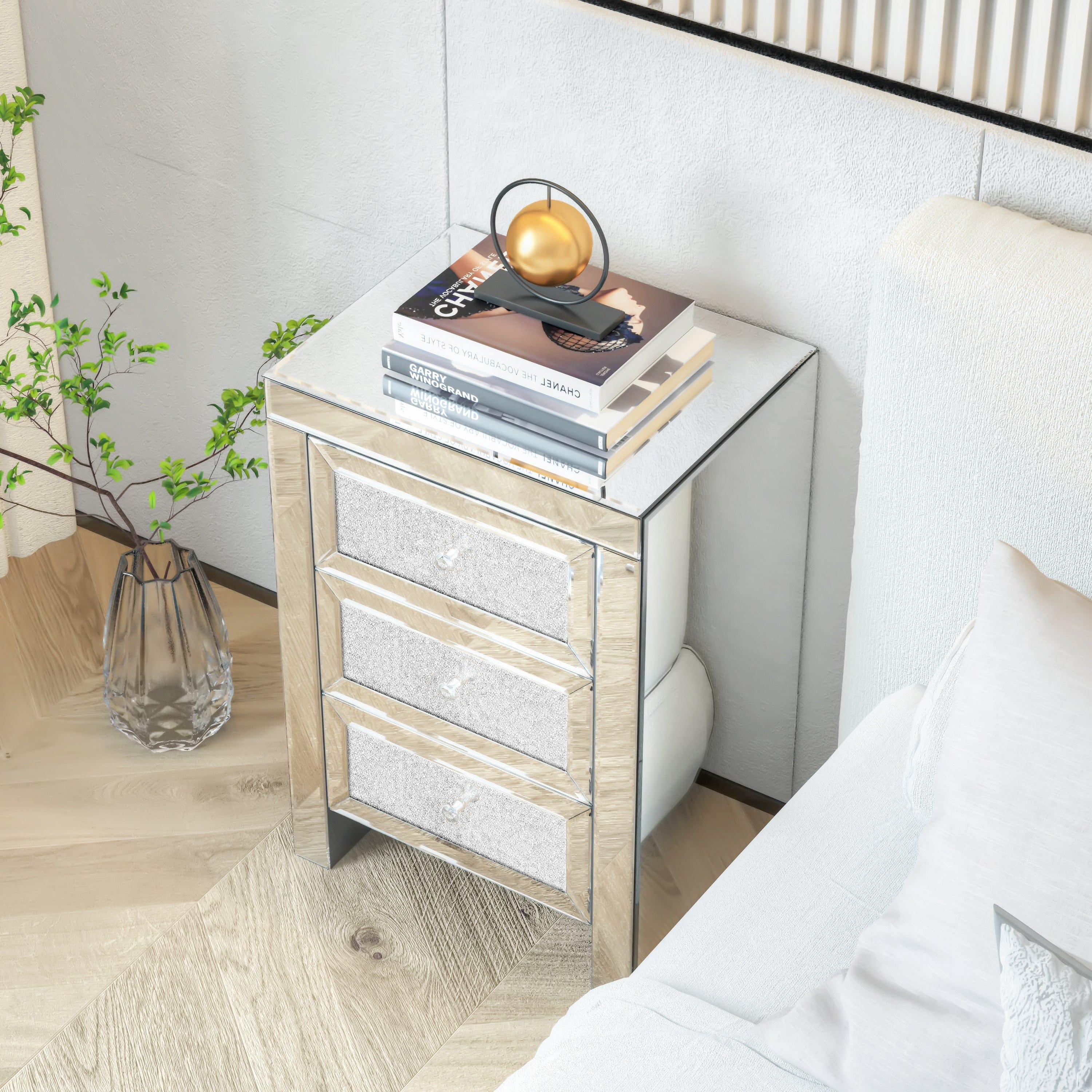 Shop Mirrored Nightstand, Silver Bedside Tables, Mirrored End Table Side Table for Bedroom Living Room Mademoiselle Home Decor