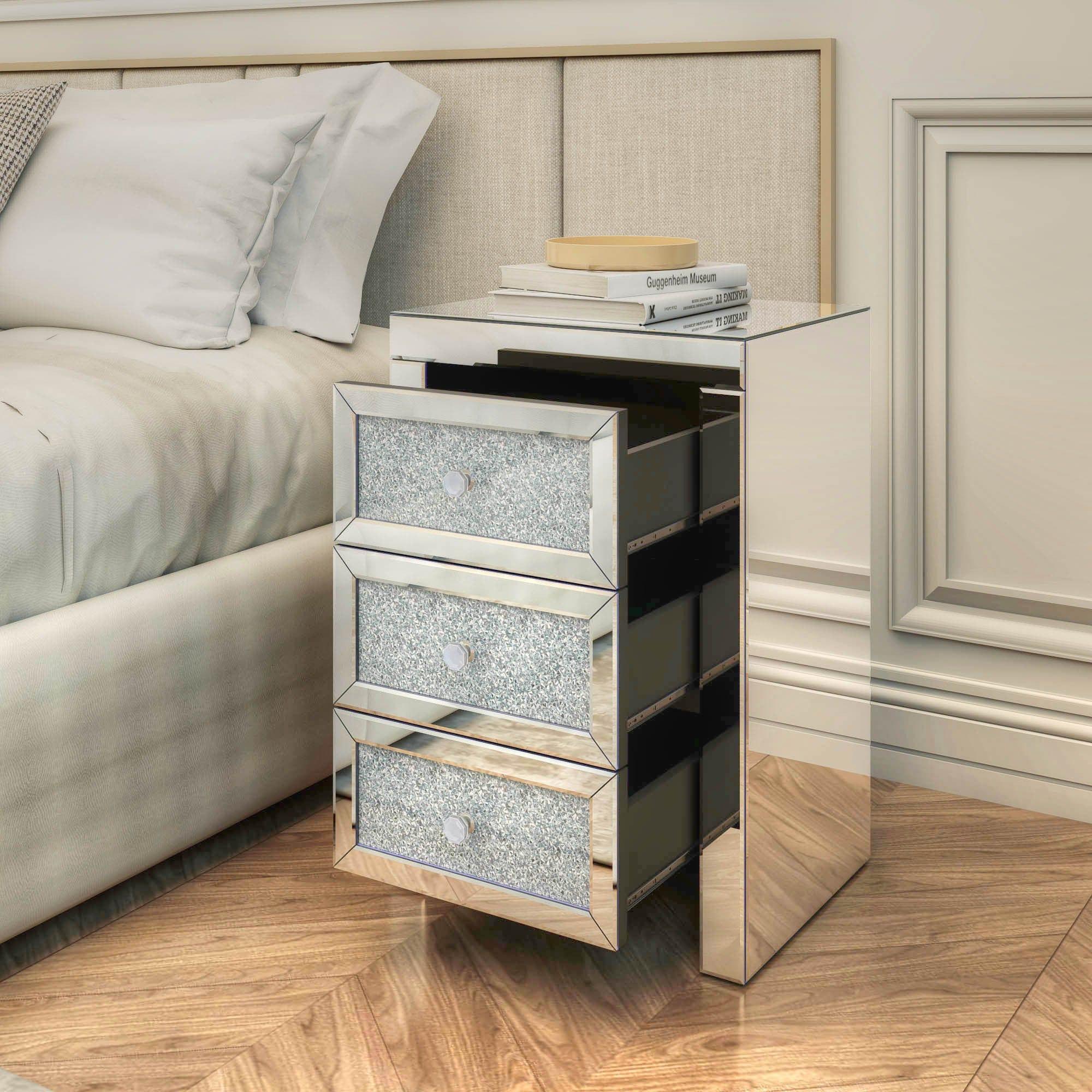 Shop Mirrored Nightstand, Silver Bedside Tables, Mirrored End Table Side Table for Bedroom Living Room Mademoiselle Home Decor
