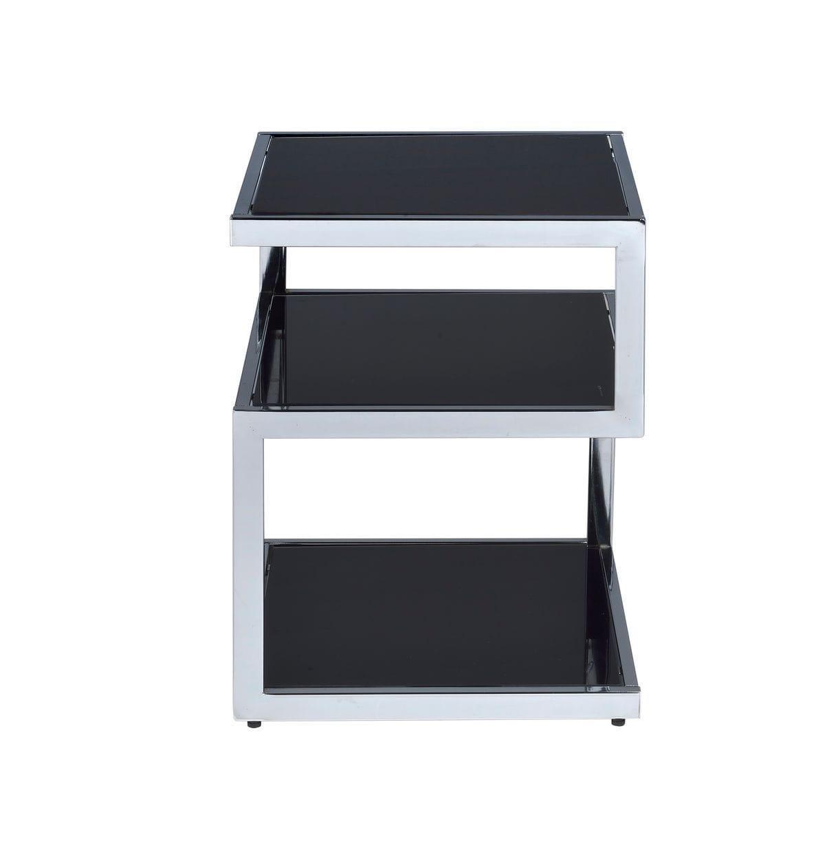 Shop ACME Alyea Side Table in Chrome & Black Glass 81848 Mademoiselle Home Decor