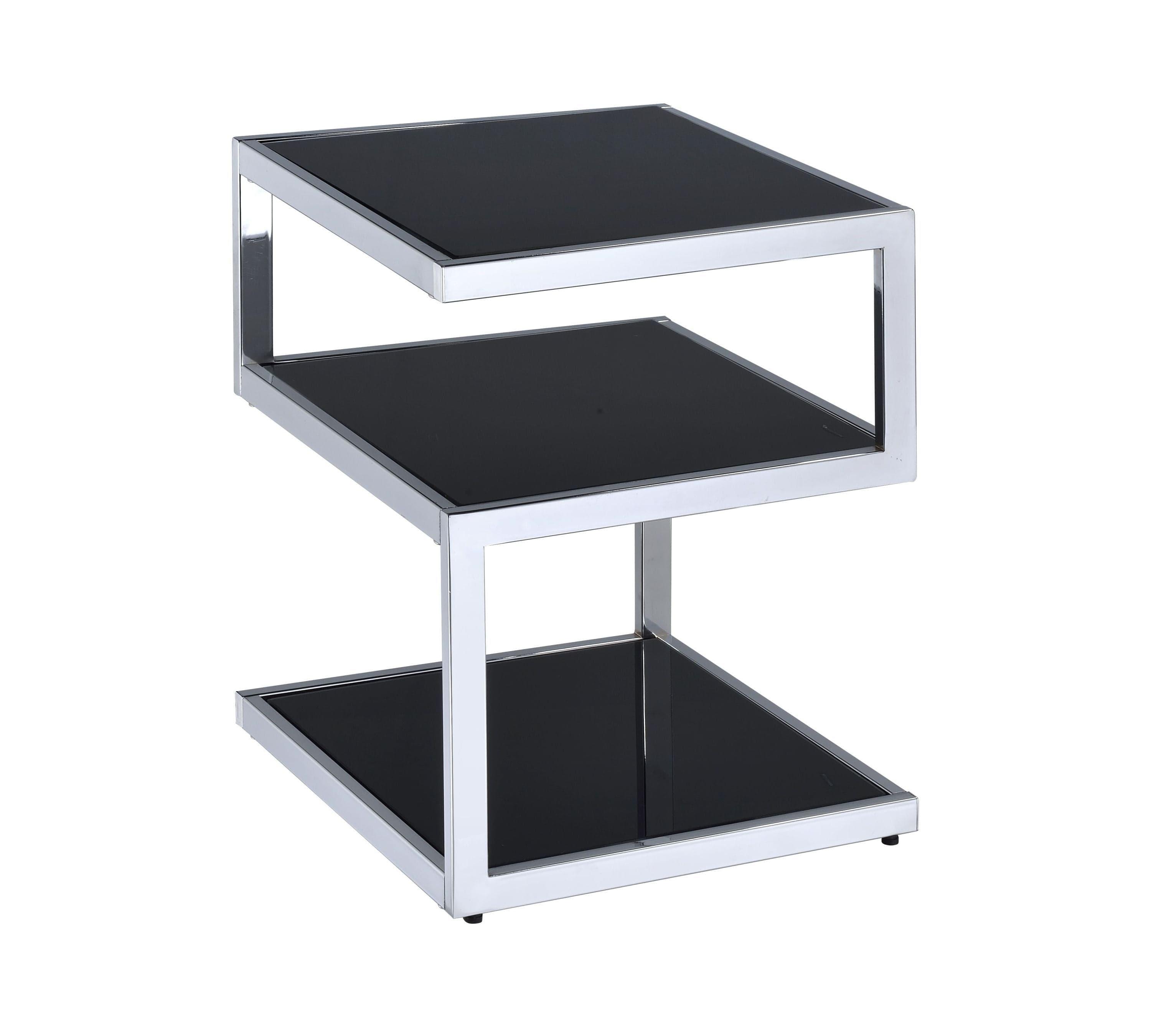 Shop ACME Alyea Side Table in Chrome & Black Glass 81848 Mademoiselle Home Decor