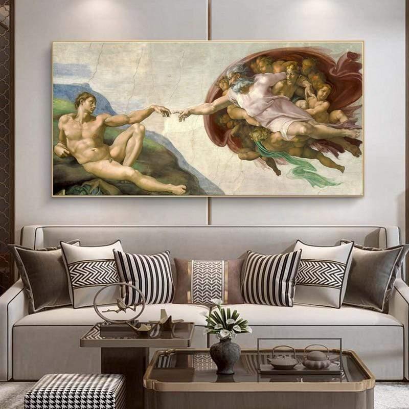 Shop 0 The Creation Of Adam By Michelangelo Canvas Paintings On the Wall Art Posters And Prints Famous Art Pictures For Living Room Mademoiselle Home Decor